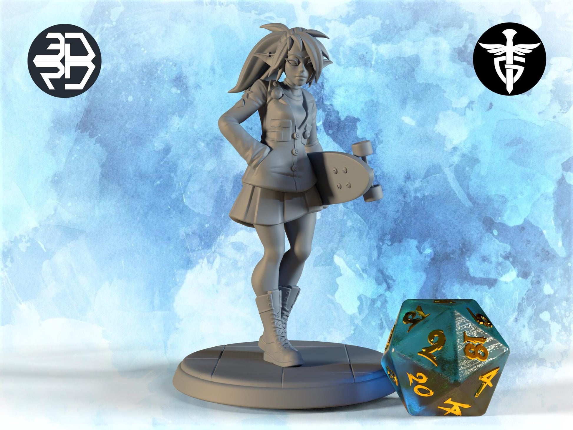 Female Elf Skater Miniature | Twin Goddess Miniatures | Tabletop RPG Miniature | Roleplaying 3D Printed Fantasy Mini - 3DPrintDen