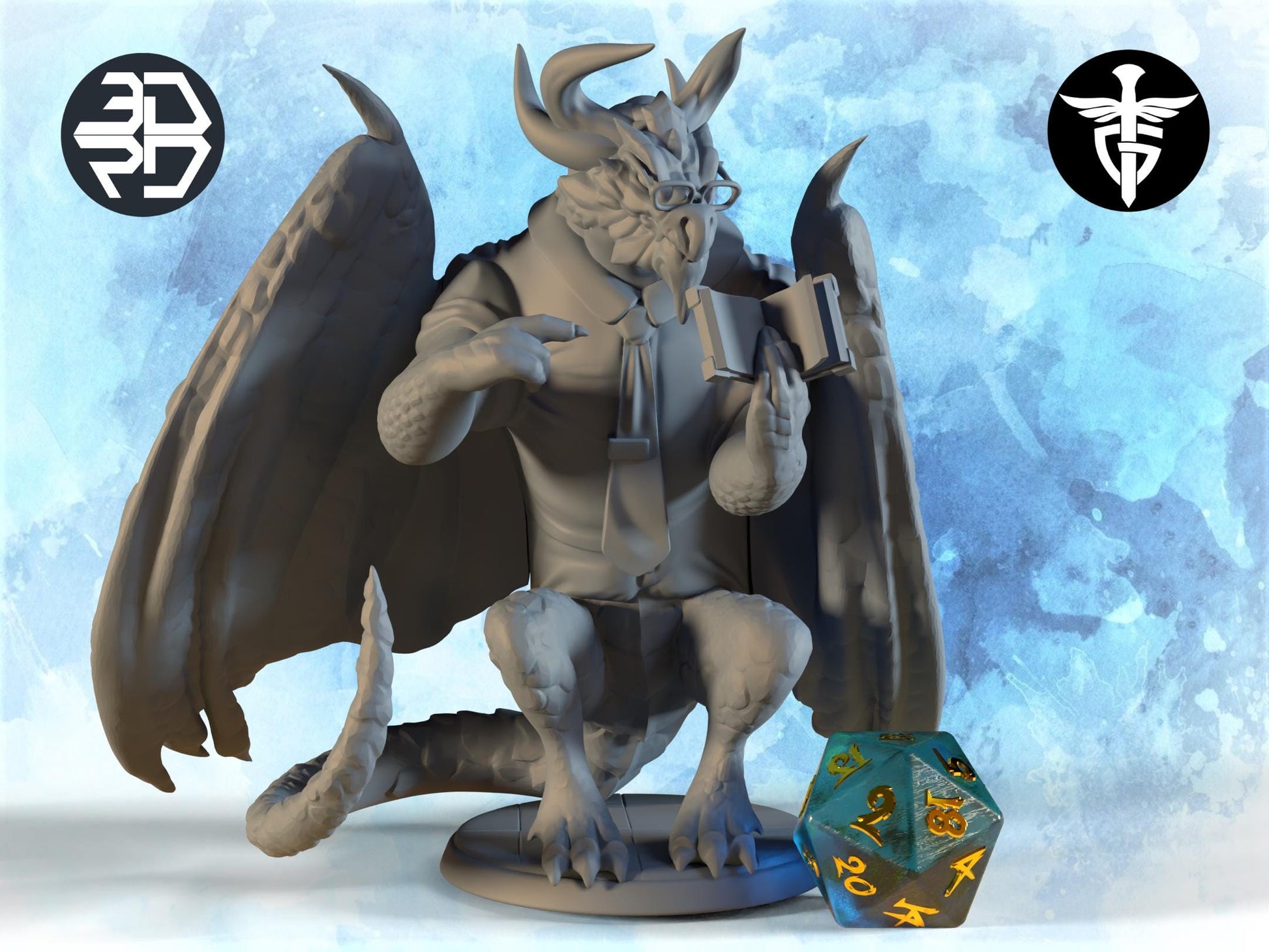 Dragon Professor Miniature | Twin Goddess Miniatures | Tabletop RPG Miniature | Roleplaying 3D Printed Fantasy Mini - 3DPrintDen