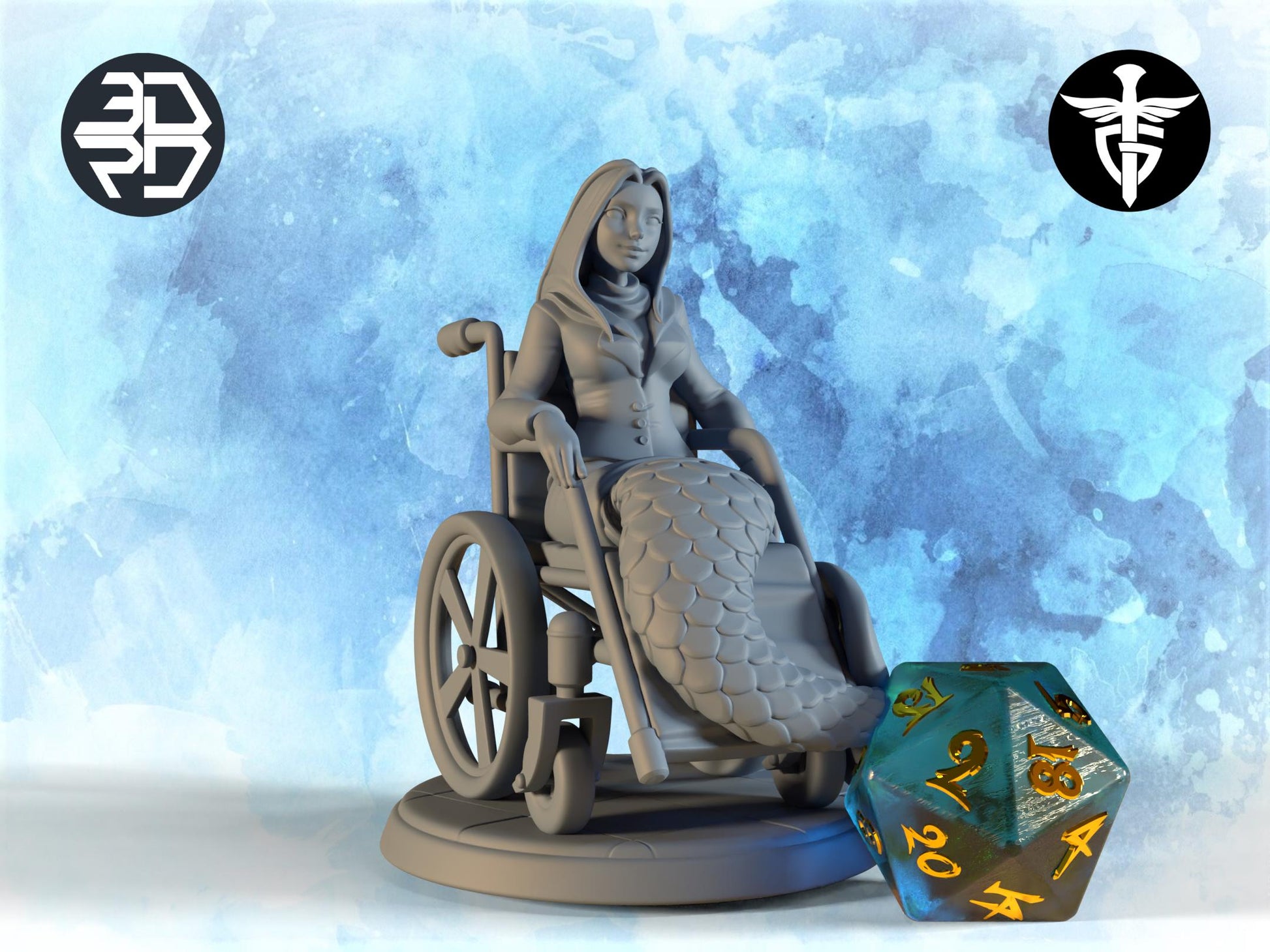 Mermaid Professor Miniature | Twin Goddess Miniatures | Tabletop RPG Miniature | Roleplaying 3D Printed Fantasy Mini - 3DPrintDen