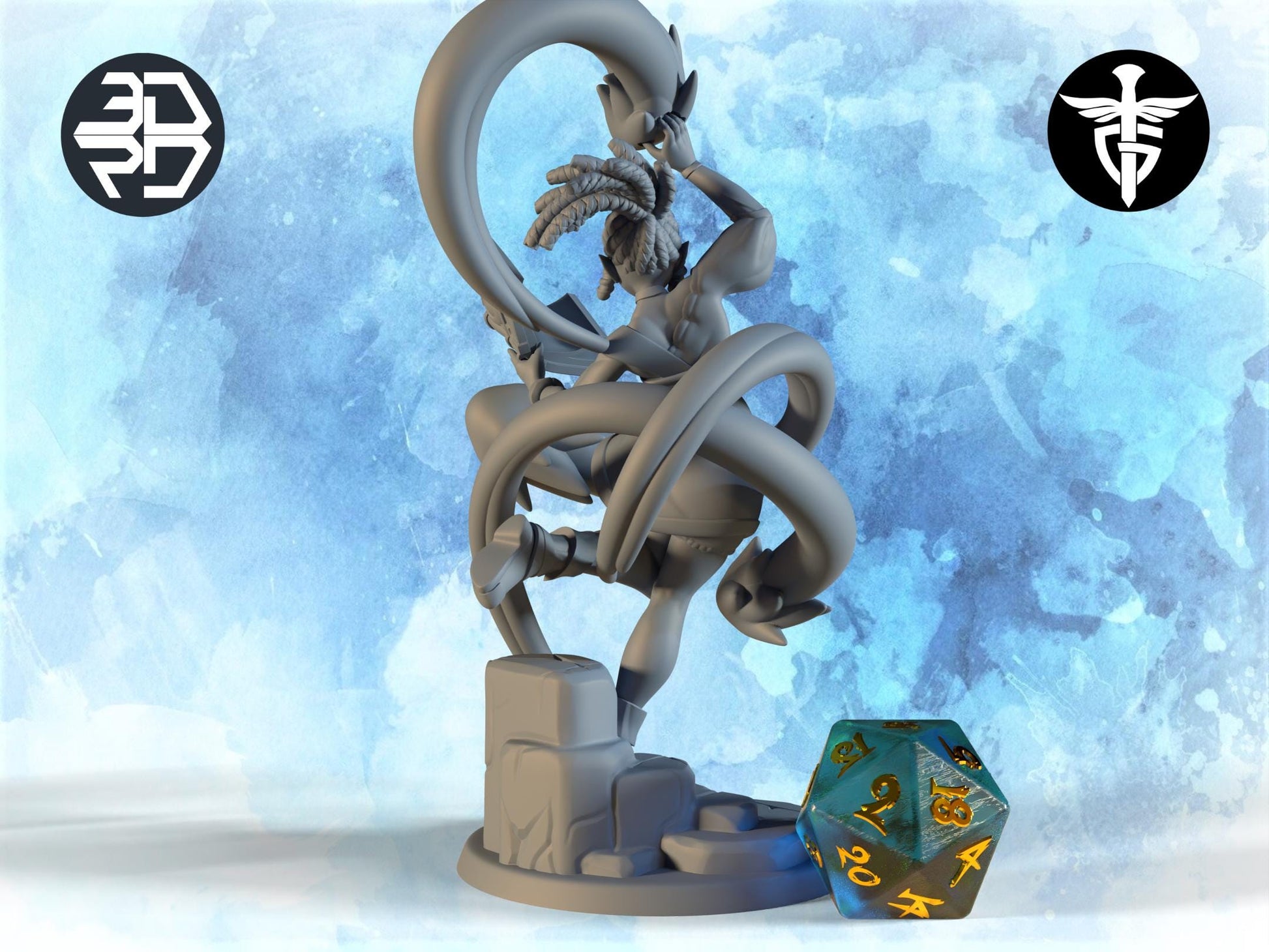 Female Genasi Miniature | Twin Goddess Miniatures | Tabletop RPG Miniature | Roleplaying 3D Printed Fantasy Mini - 3DPrintDen