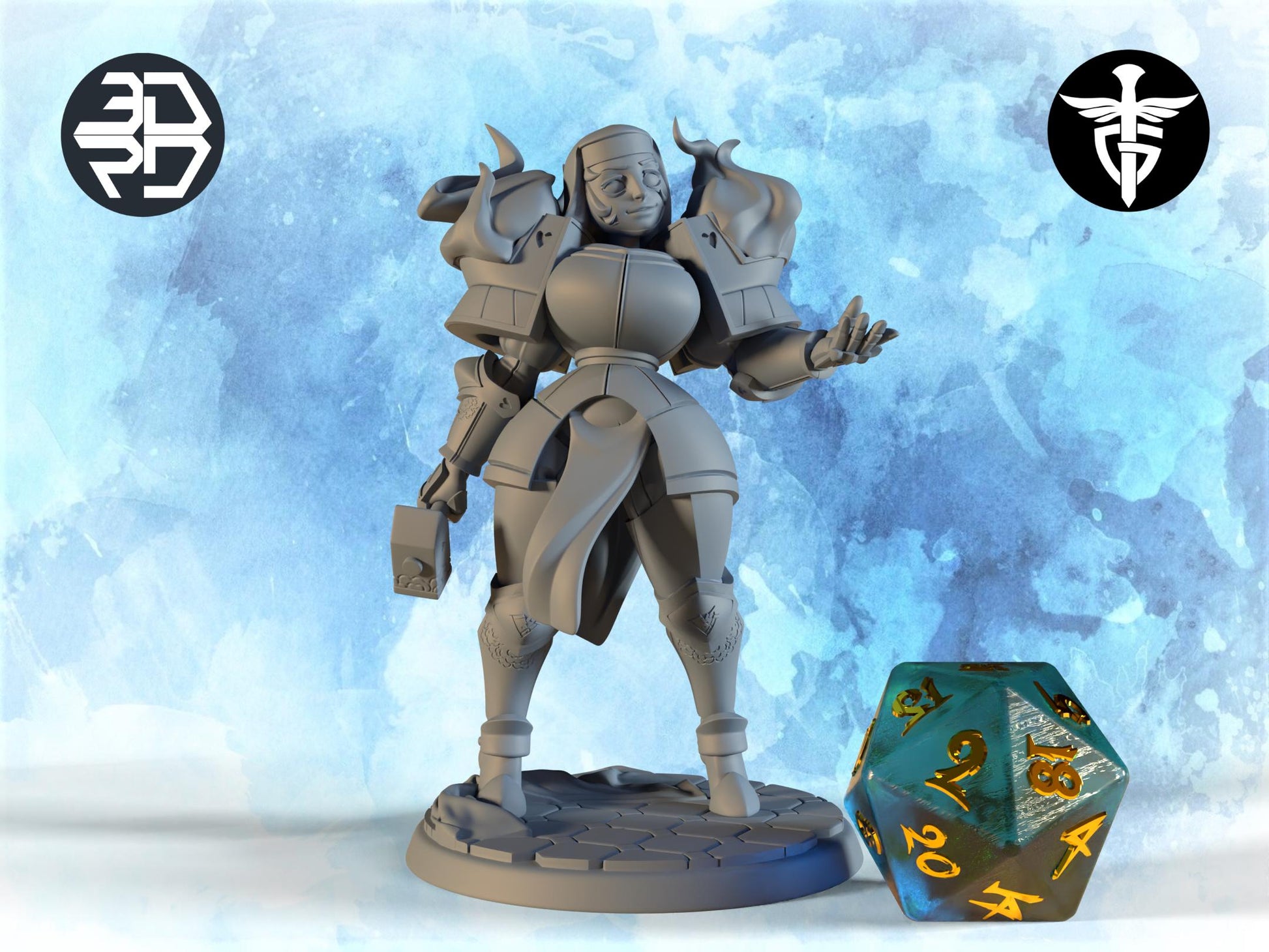 Female Cleric Reforged Miniature, Dahlia | Twin Goddess Miniatures | Tabletop RPG Miniature | Roleplaying 3D Printed Fantasy Mini - 3DPrintDen