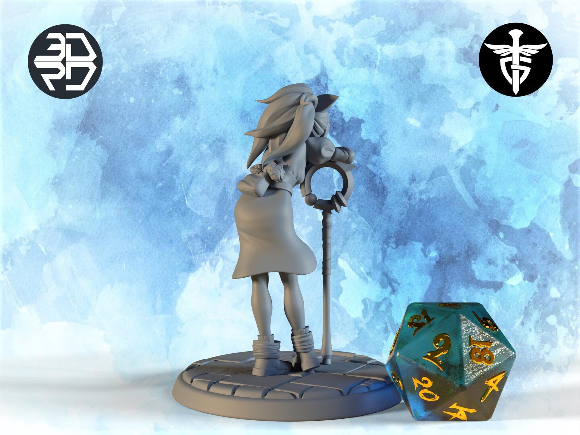 Female Mage Miniature, Arielle | Twin Goddess Miniatures | Tabletop RPG Miniature | Roleplaying 3D Printed Fantasy Mini - 3DPrintDen