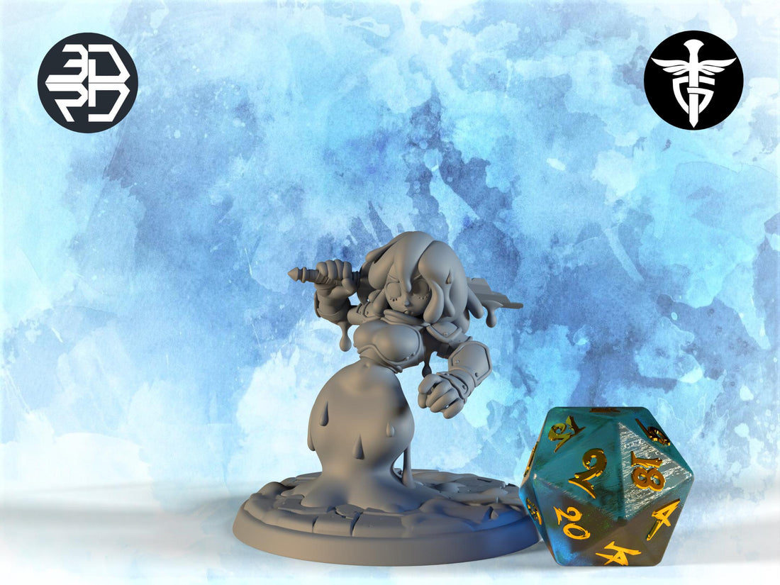 Female Slime Fighter Miniature, Gloppe | Twin Goddess Miniatures | Tabletop RPG Miniature | Roleplaying 3D Printed Fantasy Mini - 3DPrintDen