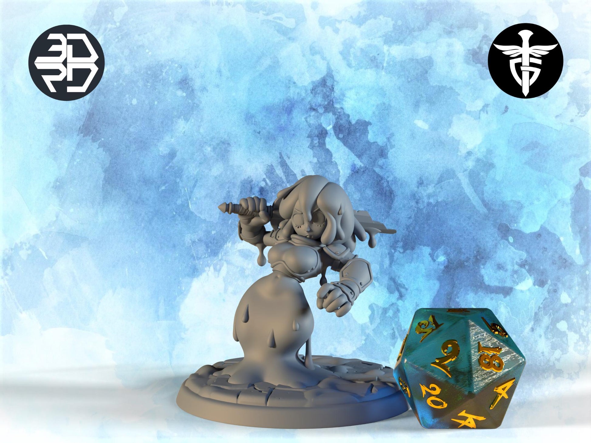 Female Slime Fighter Miniature, Gloppe | Twin Goddess Miniatures | Tabletop RPG Miniature | Roleplaying 3D Printed Fantasy Mini - 3DPrintDen