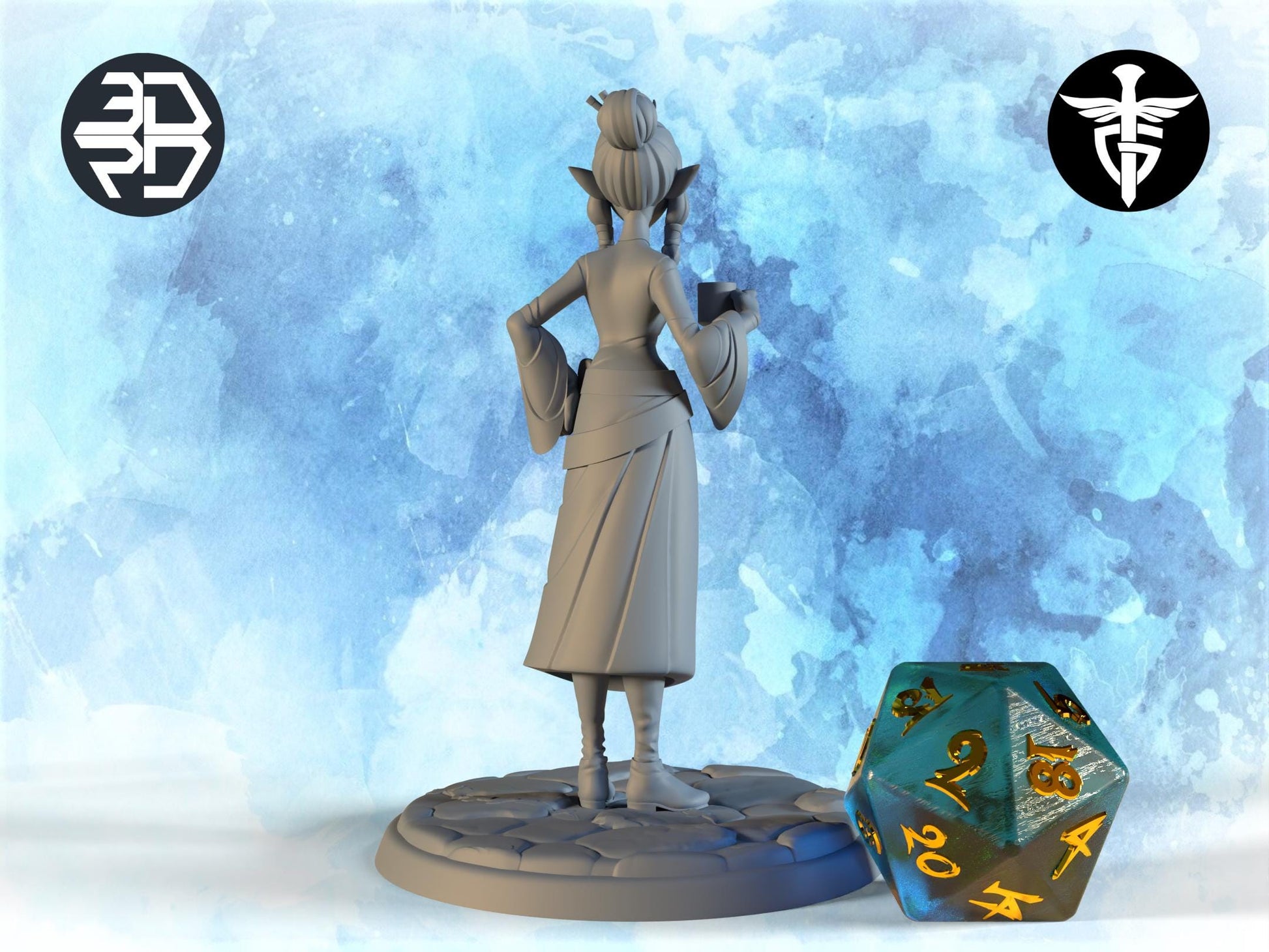 Female Elf Miniature, Vivi | Twin Goddess Miniatures | Tabletop RPG Miniature | Roleplaying 3D Printed Fantasy Mini - 3DPrintDen