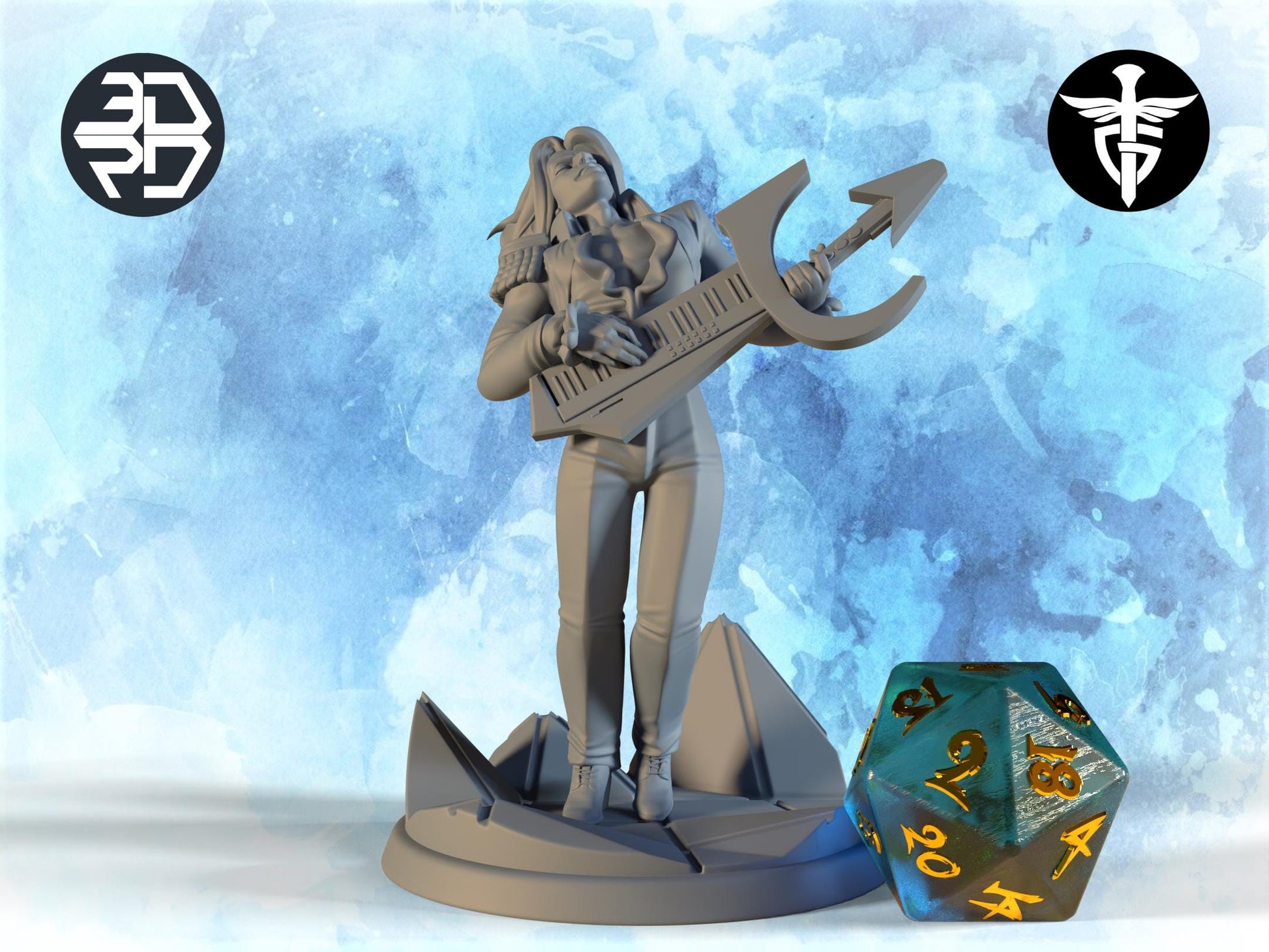 Synthwave Bard Miniature | Twin Goddess Miniatures | Tabletop RPG Miniature | Roleplaying 3D Printed Fantasy Mini - 3DPrintDen