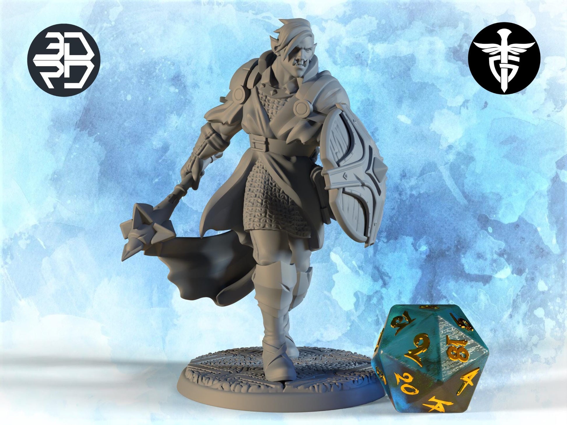 Orc Cleric Miniature, Denthir | Twin Goddess Miniatures | Tabletop RPG Miniature | Roleplaying 3D Printed Fantasy Mini - 3DPrintDen