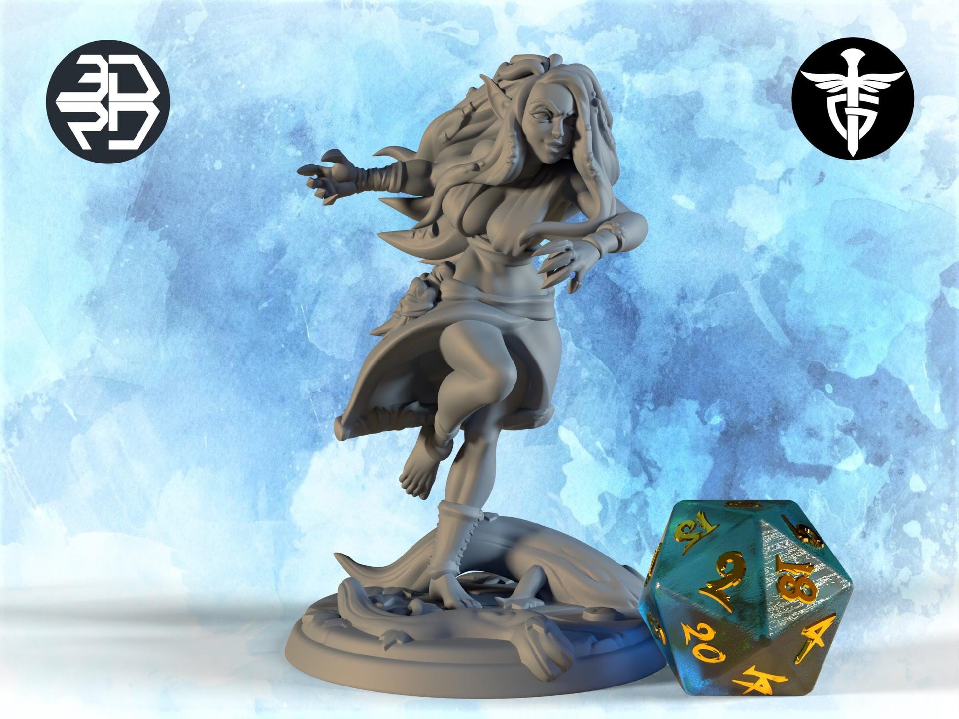 Female Elf Druid Miniature, Elledriel | Twin Goddess Miniatures | Tabletop RPG Miniature | Roleplaying 3D Printed Fantasy Mini - 3DPrintDen