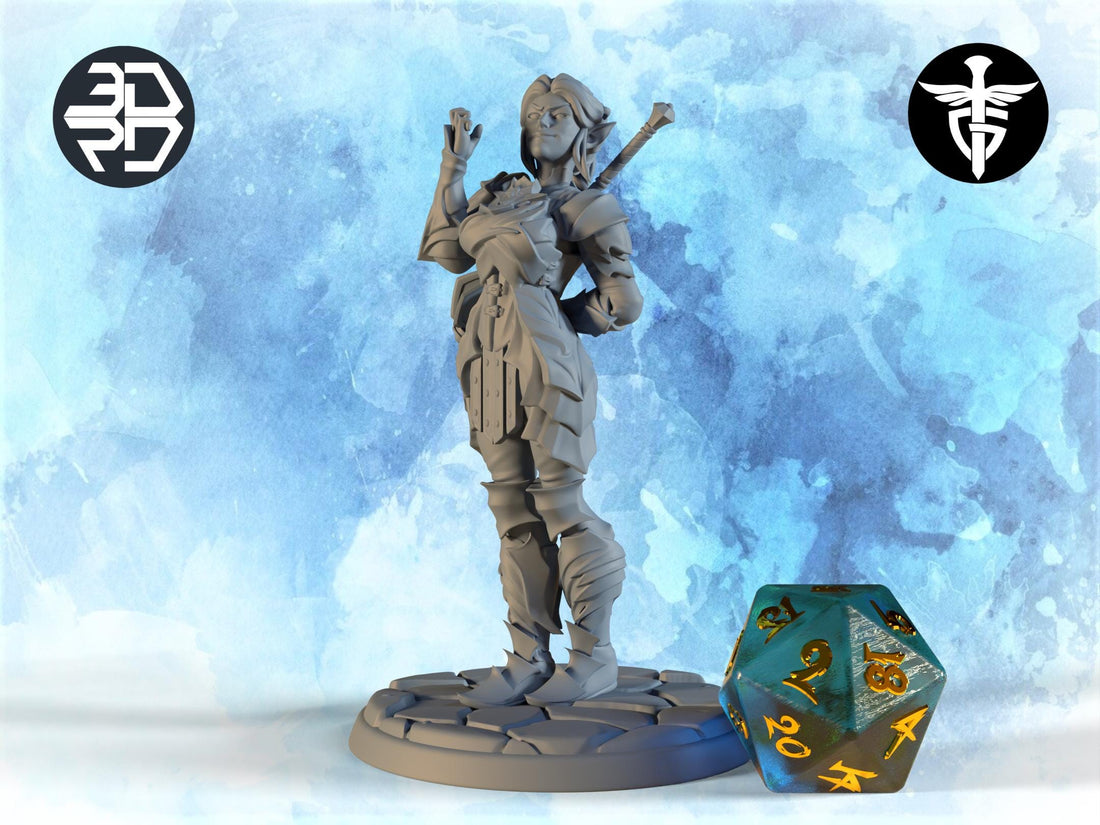 Female Drow Paladin Miniature, Mindy | Twin Goddess Miniatures | Tabletop RPG Miniature | Roleplaying 3D Printed Fantasy Mini - 3DPrintDen