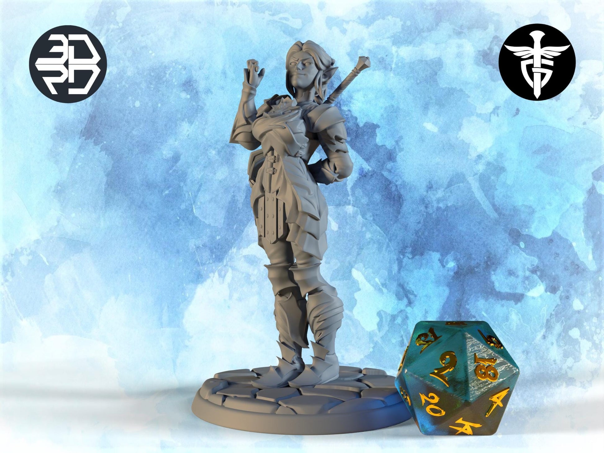 Female Drow Paladin Miniature, Mindy | Twin Goddess Miniatures | Tabletop RPG Miniature | Roleplaying 3D Printed Fantasy Mini - 3DPrintDen