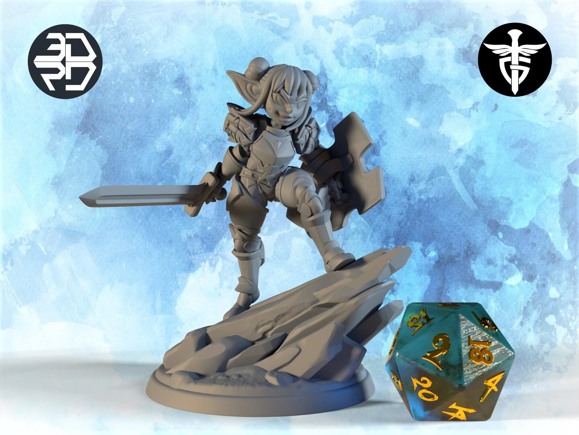Goblin Paladin Miniature | Twin Goddess Miniatures | Tabletop RPG Miniature | Roleplaying 3D Printed Fantasy Mini - 3DPrintDen