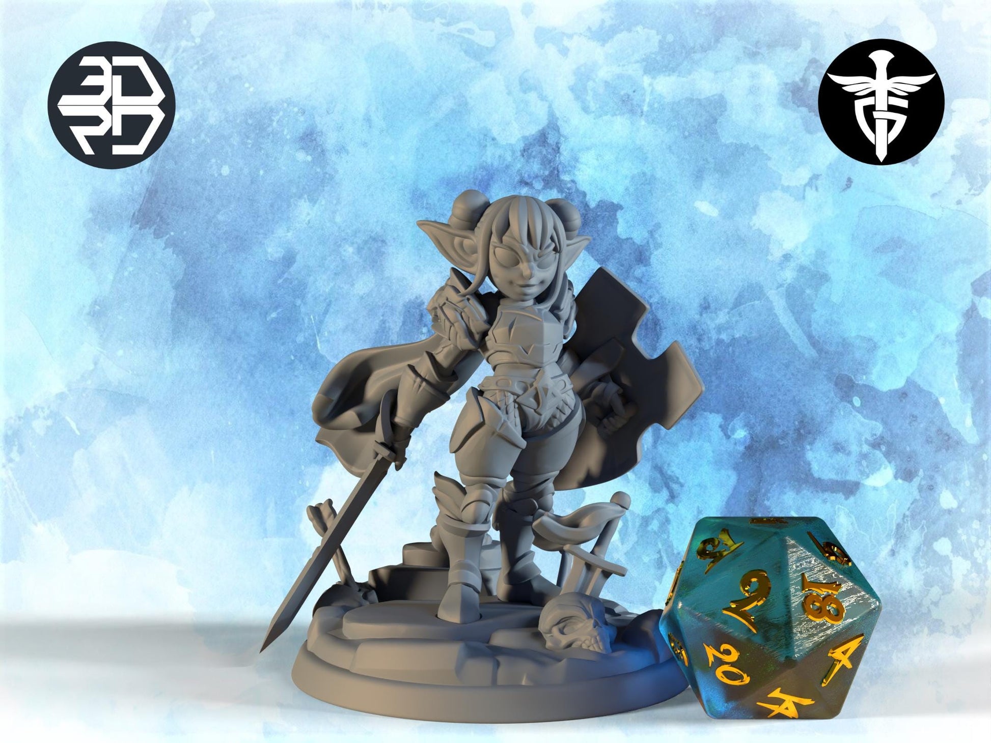 Goblin Paladin Miniature | Twin Goddess Miniatures | Tabletop RPG Miniature | Roleplaying 3D Printed Fantasy Mini - 3DPrintDen
