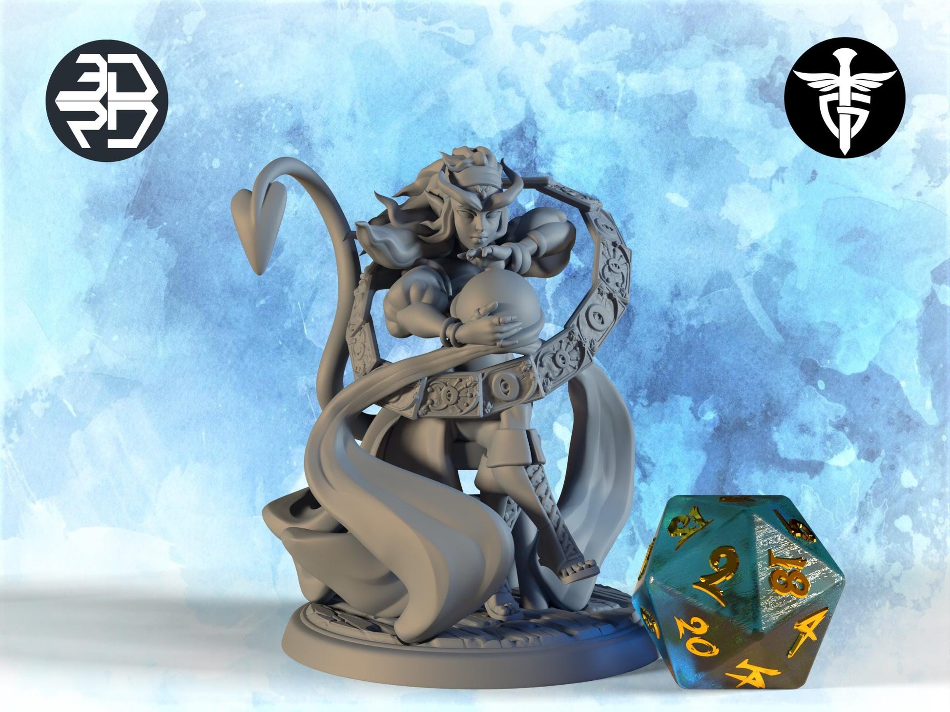 Tiefling Fortuneteller Miniature | Twin Goddess Miniatures | Tabletop RPG Miniature | Roleplaying 3D Printed Fantasy Mini - 3DPrintDen