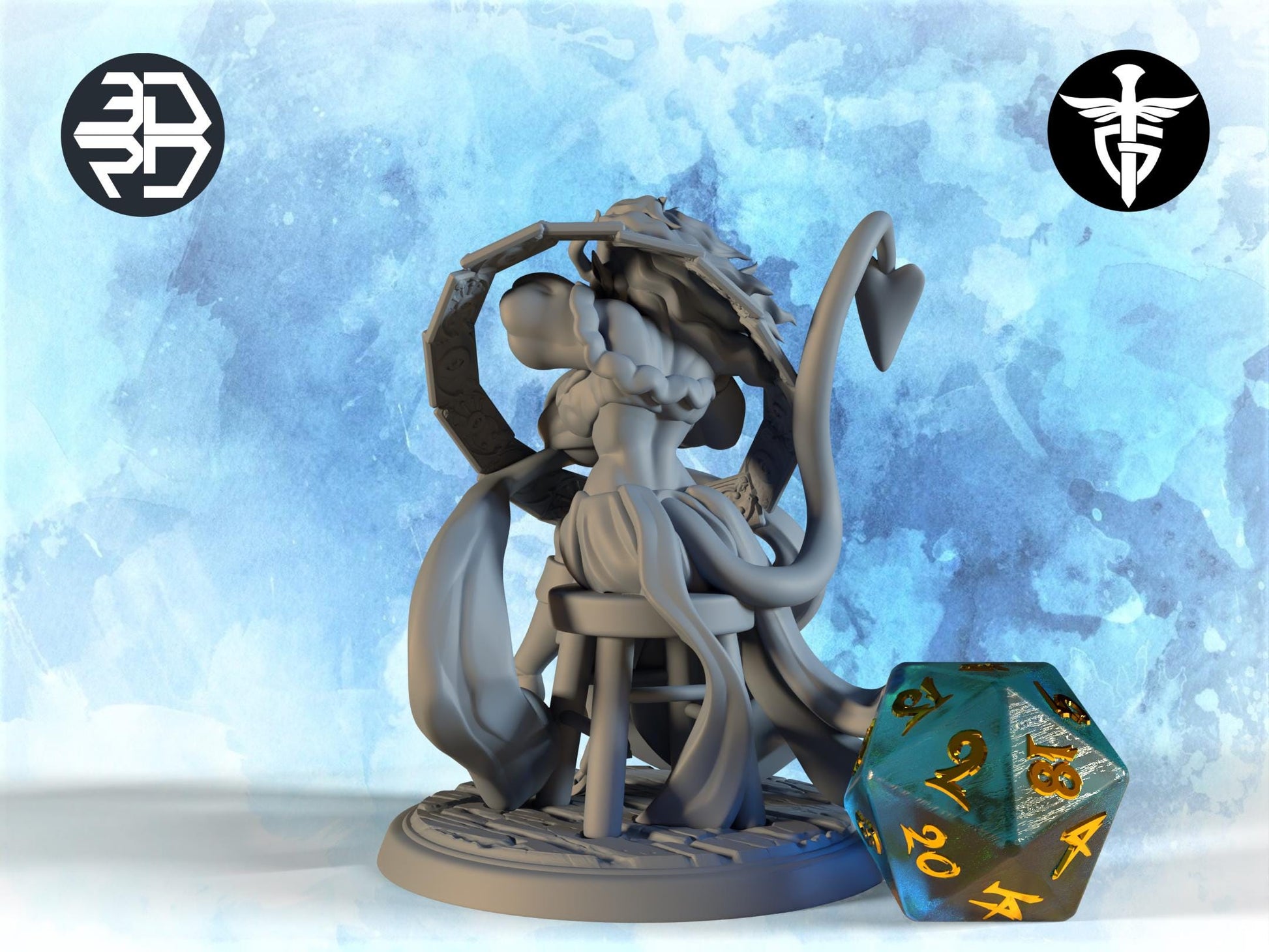 Tiefling Fortuneteller Miniature | Twin Goddess Miniatures | Tabletop RPG Miniature | Roleplaying 3D Printed Fantasy Mini - 3DPrintDen