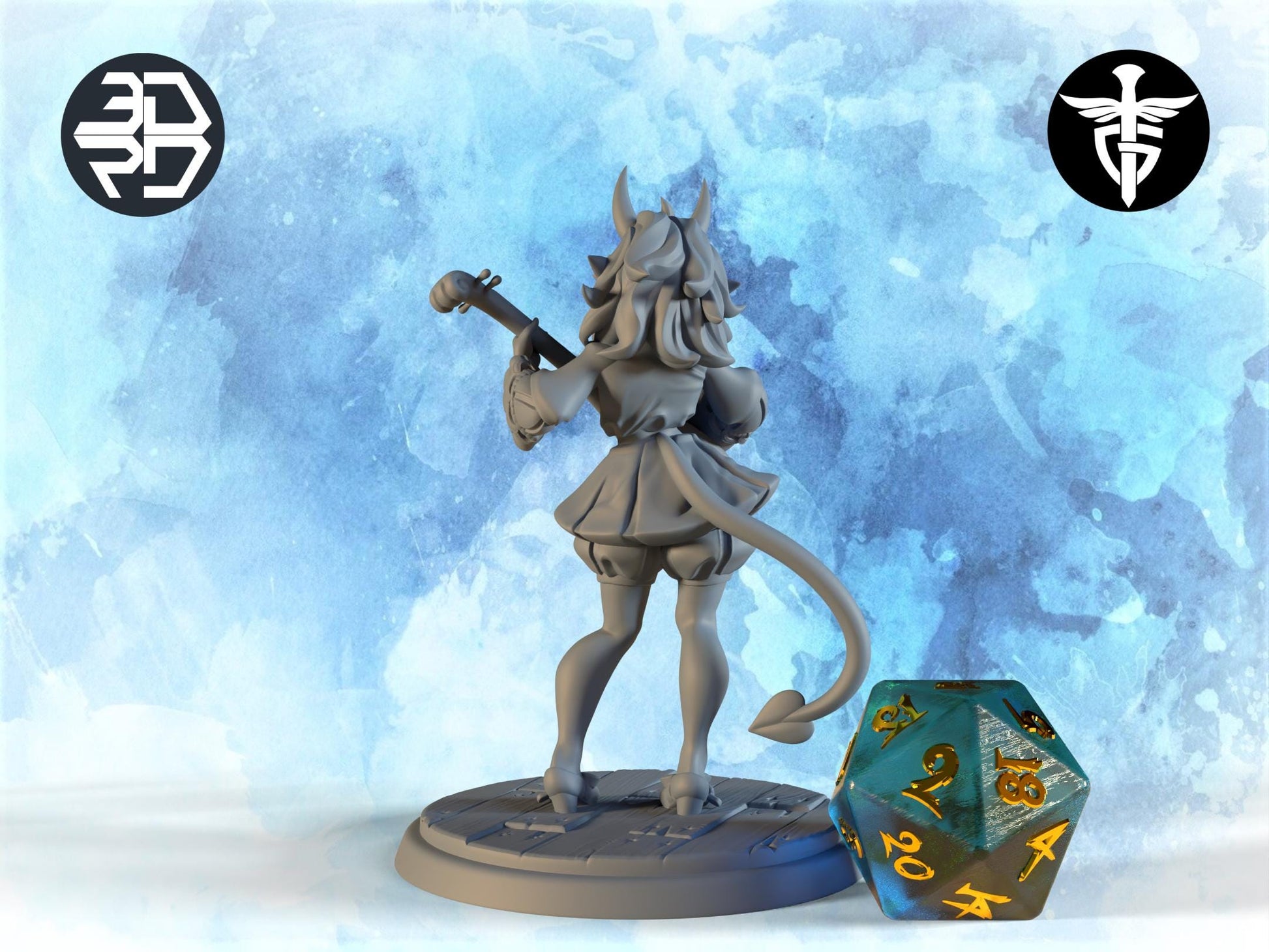 Female Tiefling Bard Miniature, Amora | Twin Goddess Miniatures | Tabletop RPG Miniature | Roleplaying 3D Printed Fantasy Mini - 3DPrintDen