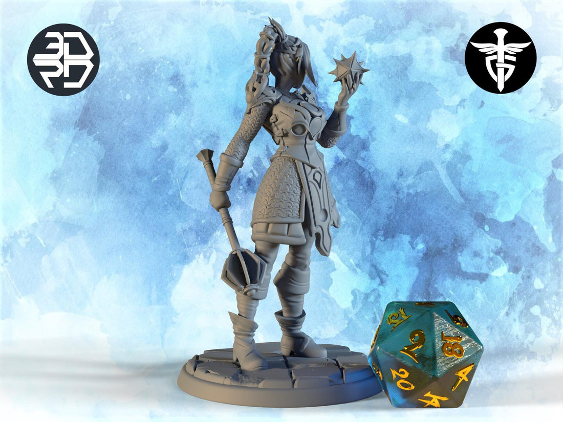 Female Cleric Miniature, Ebonheart | Twin Goddess Miniatures | Tabletop RPG Miniature | Roleplaying 3D Printed Fantasy Mini - 3DPrintDen