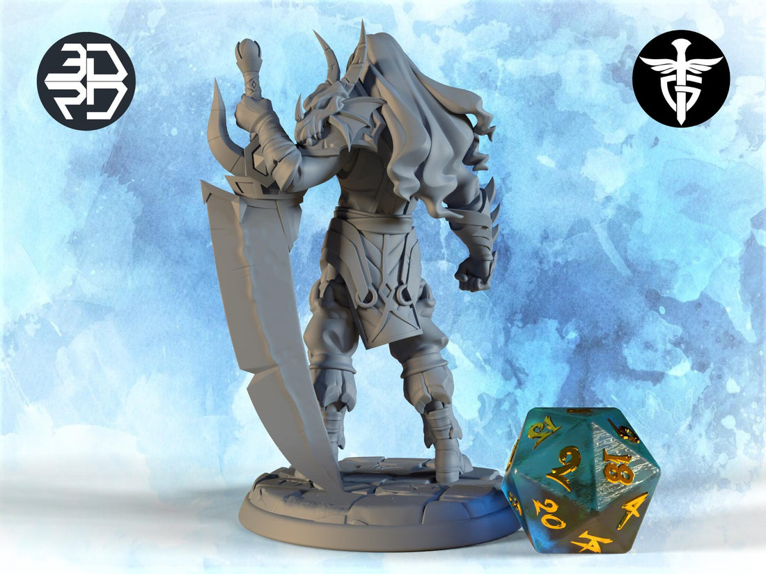 Dragon Knight Miniature, Caldormu | Twin Goddess Miniatures | Tabletop RPG Miniature | Roleplaying 3D Printed Fantasy Mini - 3DPrintDen