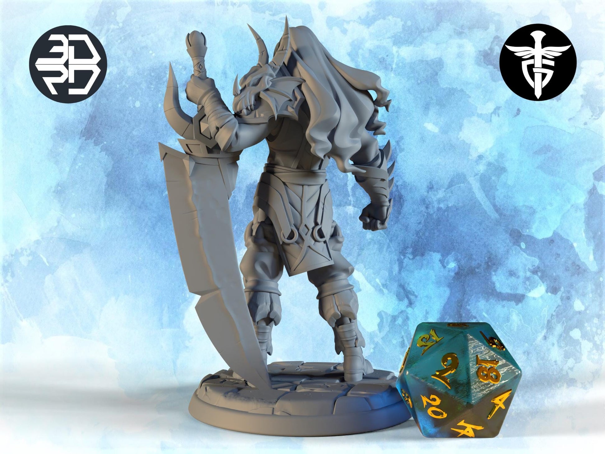 Dragon Knight Miniature, Caldormu | Twin Goddess Miniatures | Tabletop RPG Miniature | Roleplaying 3D Printed Fantasy Mini - 3DPrintDen