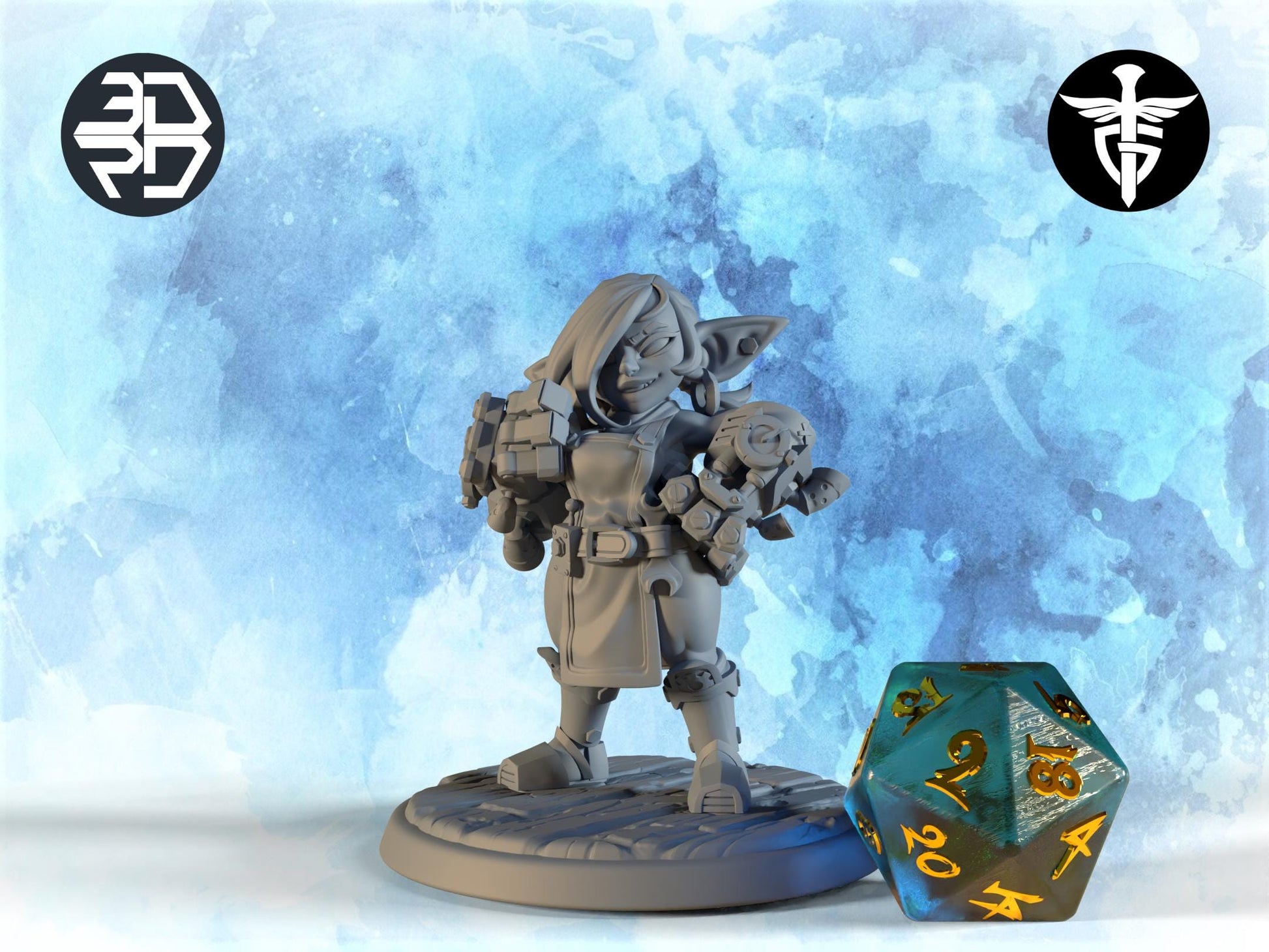 Female Goblin Mecha-Brawler Miniature, Kaja | Twin Goddess Miniatures | Tabletop RPG Miniature | Roleplaying 3D Printed Fantasy Mini - 3DPrintDen