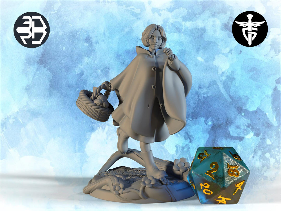 Female Traveller Miniature, Red Hood | Twin Goddess Miniatures | Tabletop RPG Miniature | Roleplaying 3D Printed Fantasy Mini - 3DPrintDen