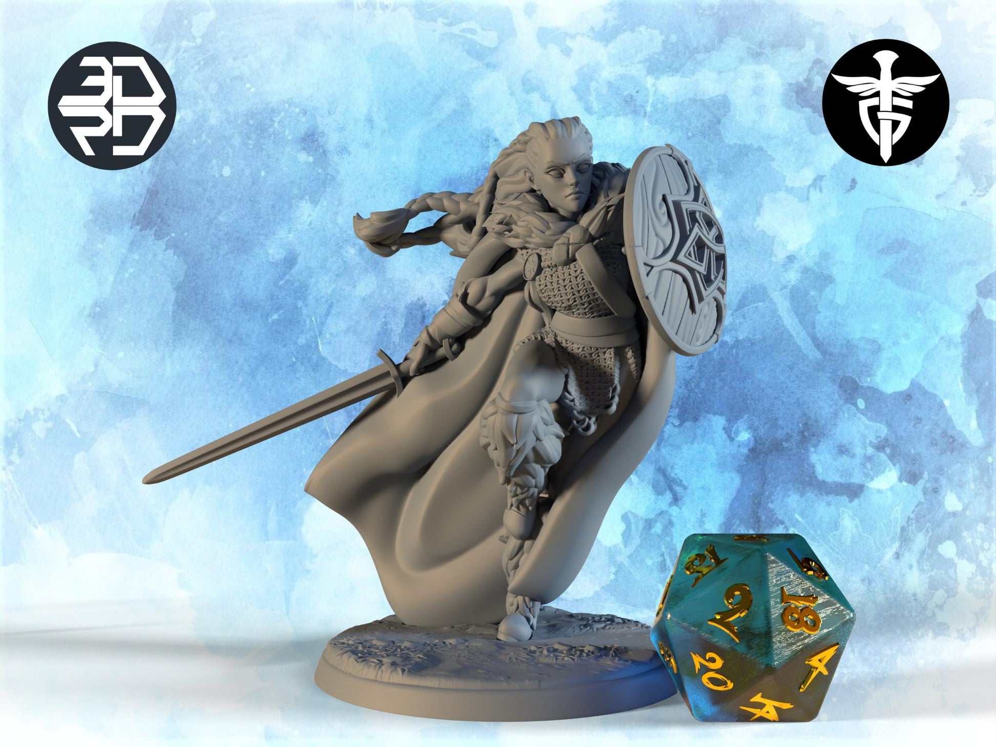 Shieldmaiden Miniature | Twin Goddess Miniatures | Tabletop RPG Miniature | Roleplaying 3D Printed Fantasy Mini - 3DPrintDen
