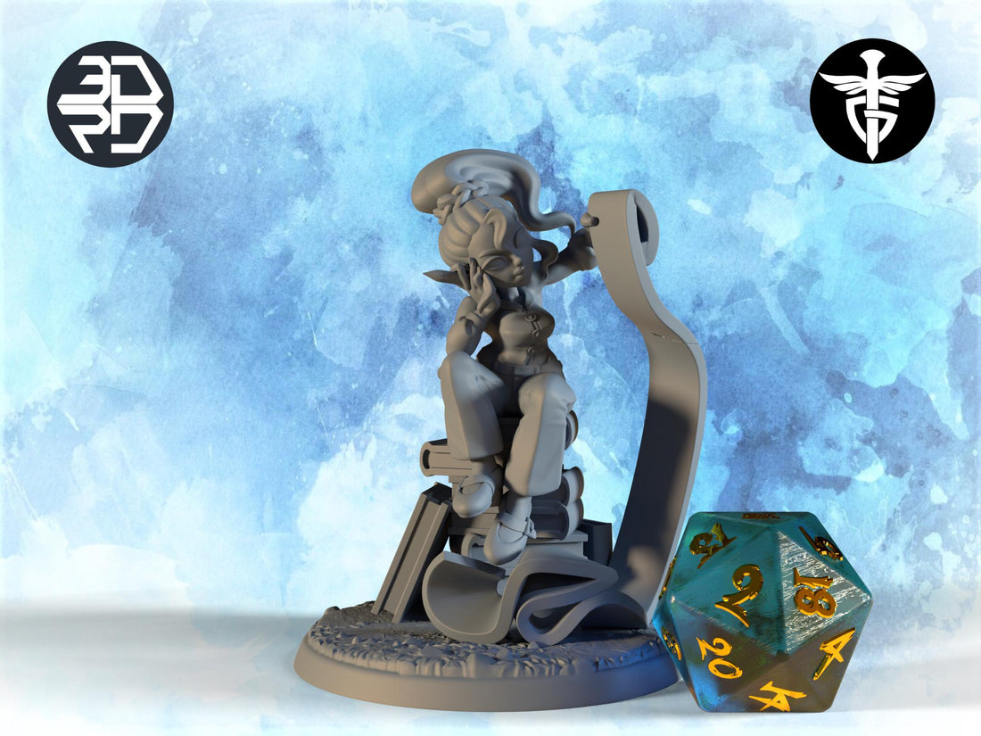 Female Gnome Cataloger Miniature, Brackle | Twin Goddess Miniatures | Tabletop RPG Miniature | Roleplaying 3D Printed Fantasy Mini - 3DPrintDen