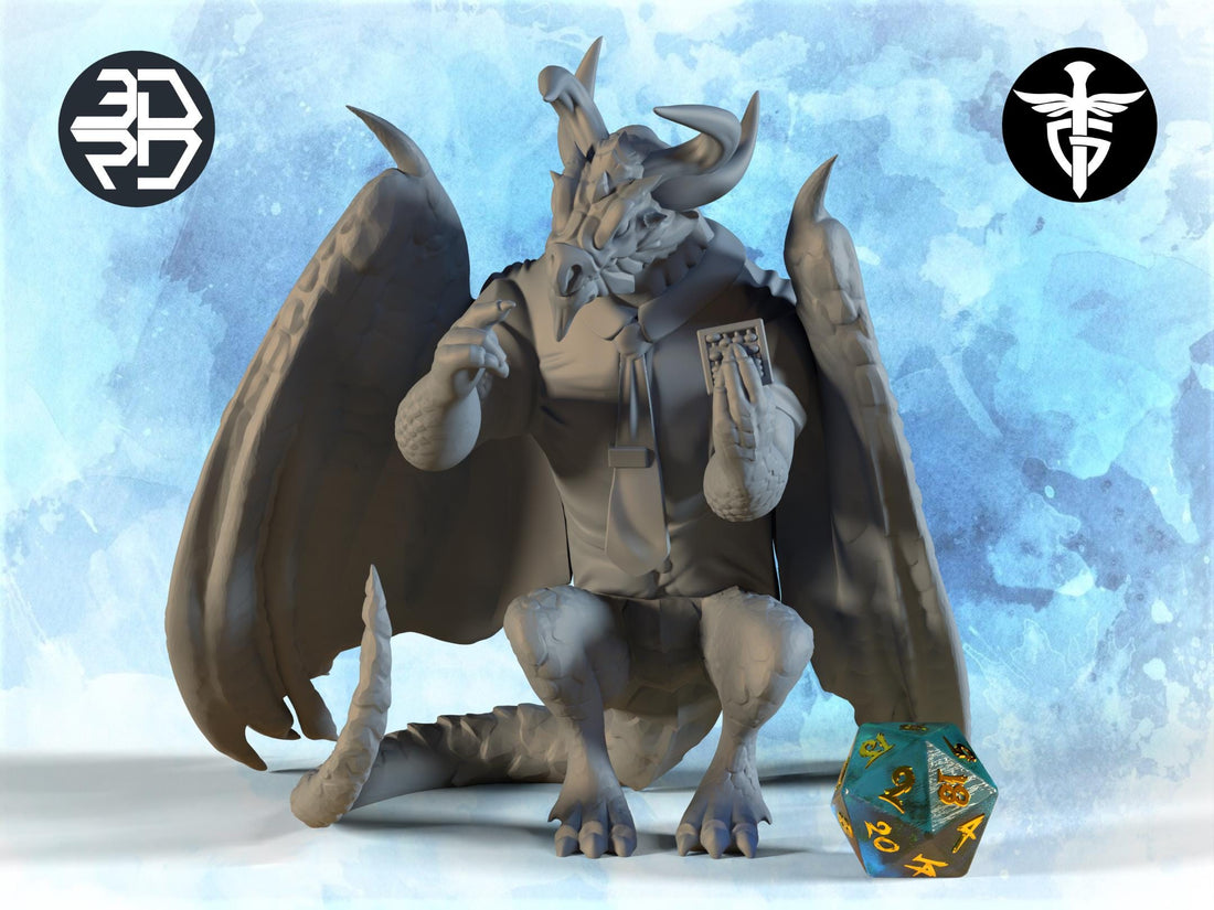 Dragon Accountant Miniature | Twin Goddess Miniatures | Tabletop RPG Miniature | Roleplaying 3D Printed Fantasy Mini - 3DPrintDen