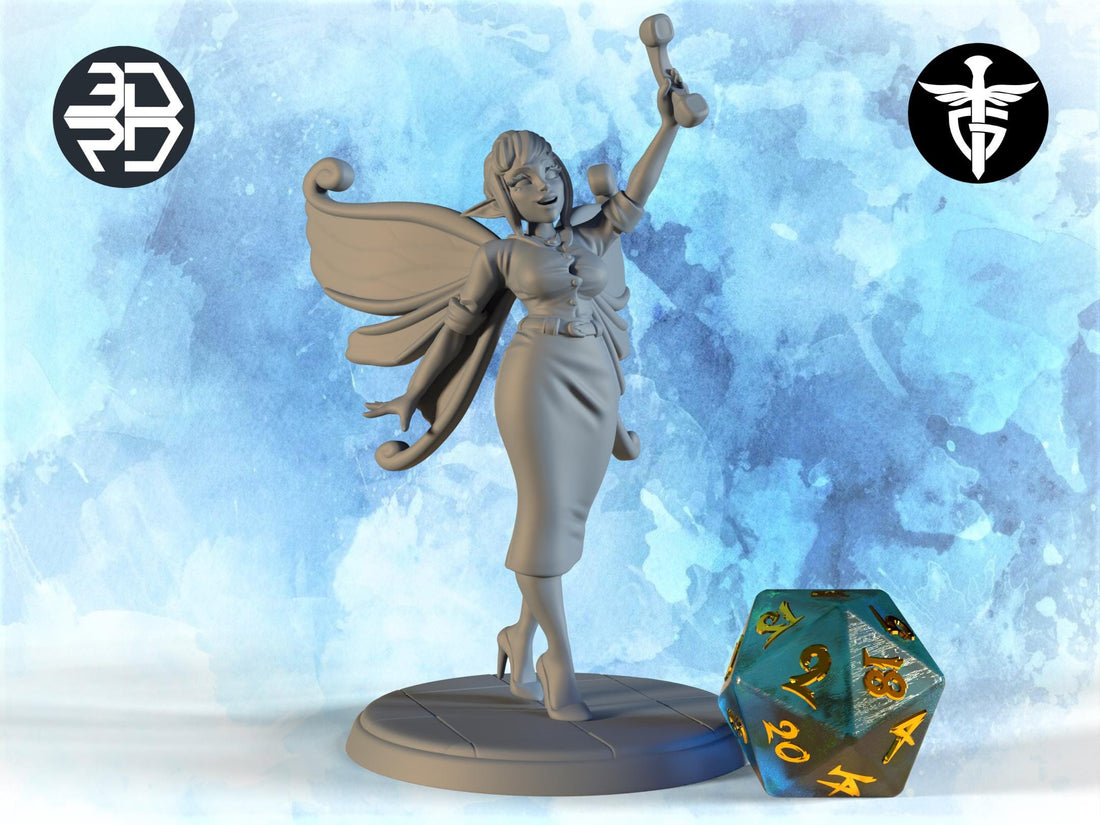 Fairy Secretary Miniature | Twin Goddess Miniatures | Tabletop RPG Miniature | Roleplaying 3D Printed Fantasy Mini - 3DPrintDen