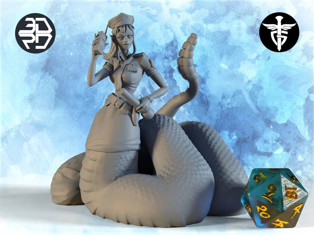 Female Police Officer Lamia Miniature | Twin Goddess Miniatures | Tabletop RPG Miniature | Roleplaying 3D Printed Fantasy Mini - 3DPrintDen
