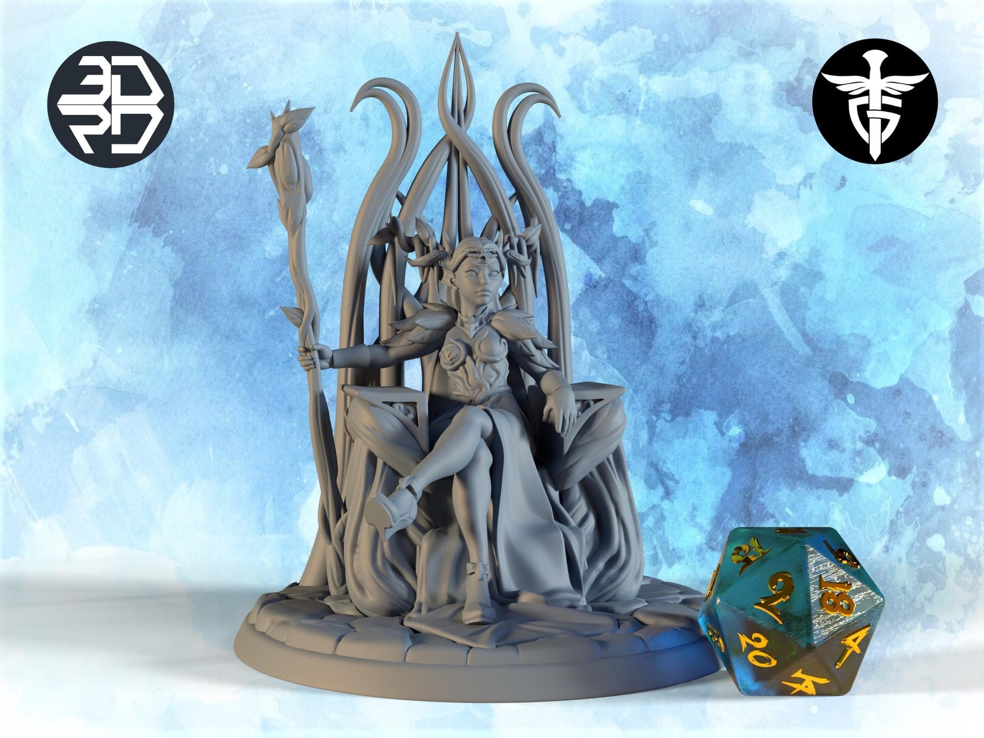 Elf Queen Miniature | Twin Goddess Miniatures | Tabletop RPG Miniature | Roleplaying 3D Printed Fantasy Mini - 3DPrintDen