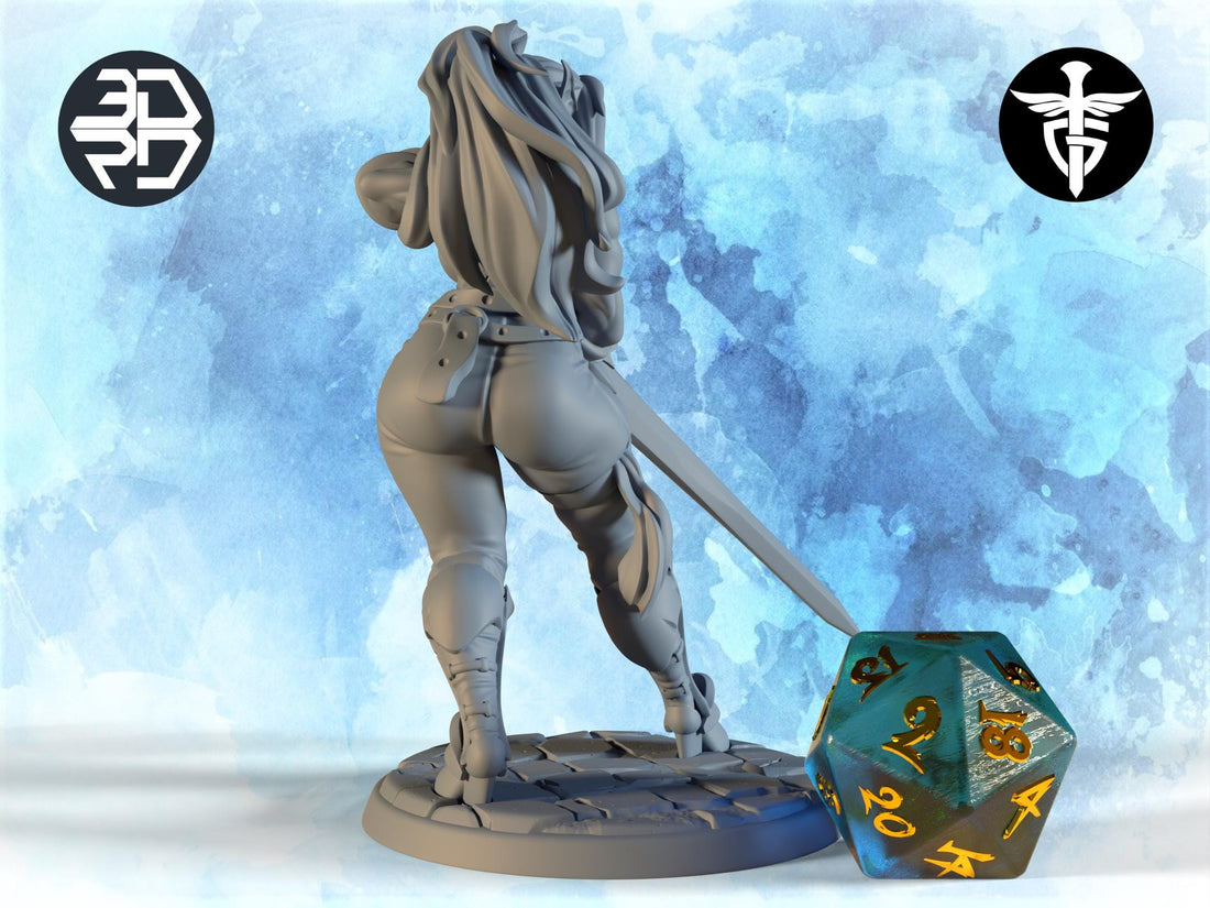 Female Elf Warrior Miniature, Sybil | Twin Goddess Miniatures | Tabletop RPG Miniature | Roleplaying 3D Printed Fantasy Mini - 3DPrintDen