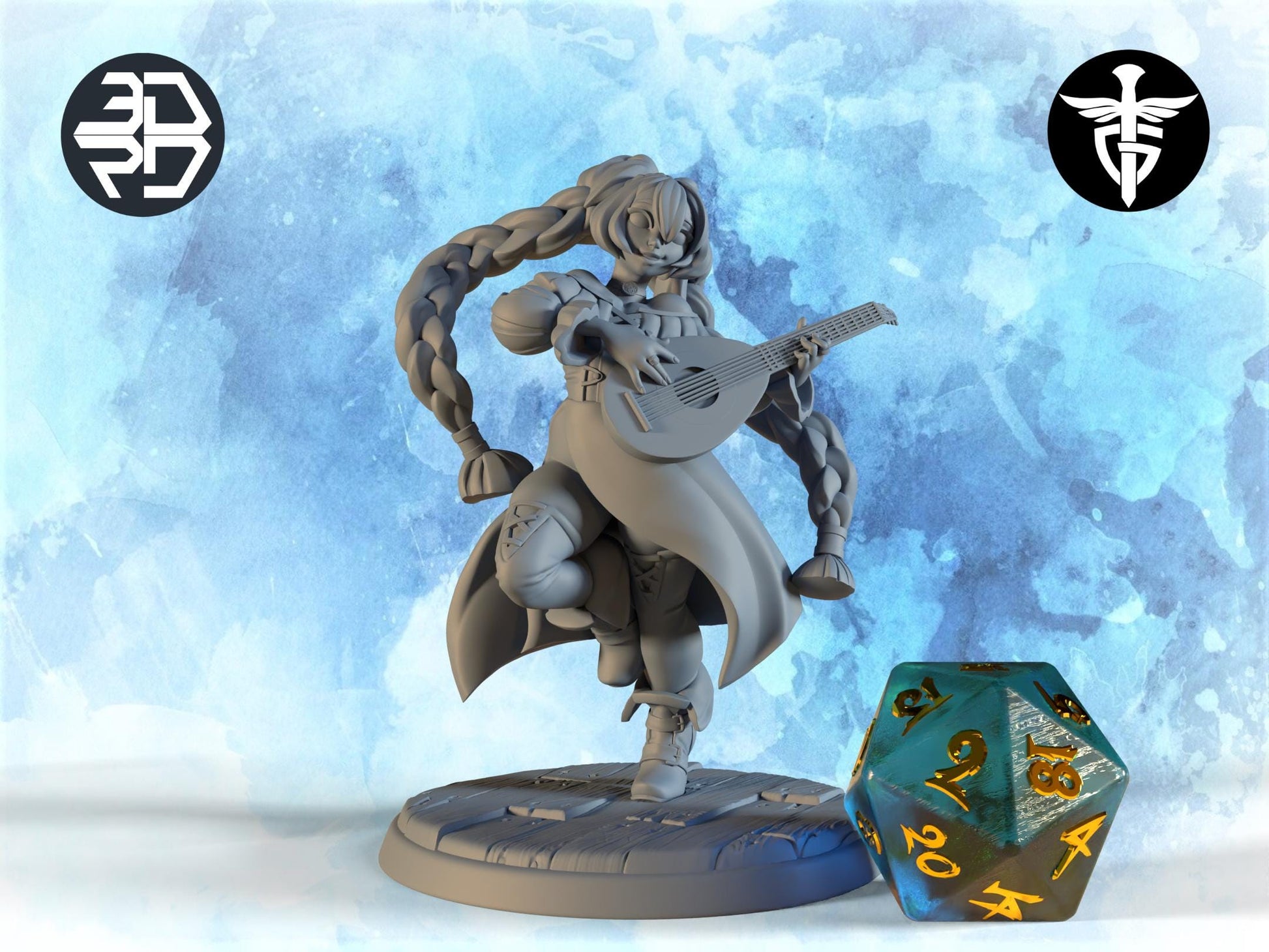 Female Bard Miniature, Mika | Twin Goddess Miniatures | Tabletop RPG Miniature | Roleplaying 3D Printed Fantasy Mini - 3DPrintDen