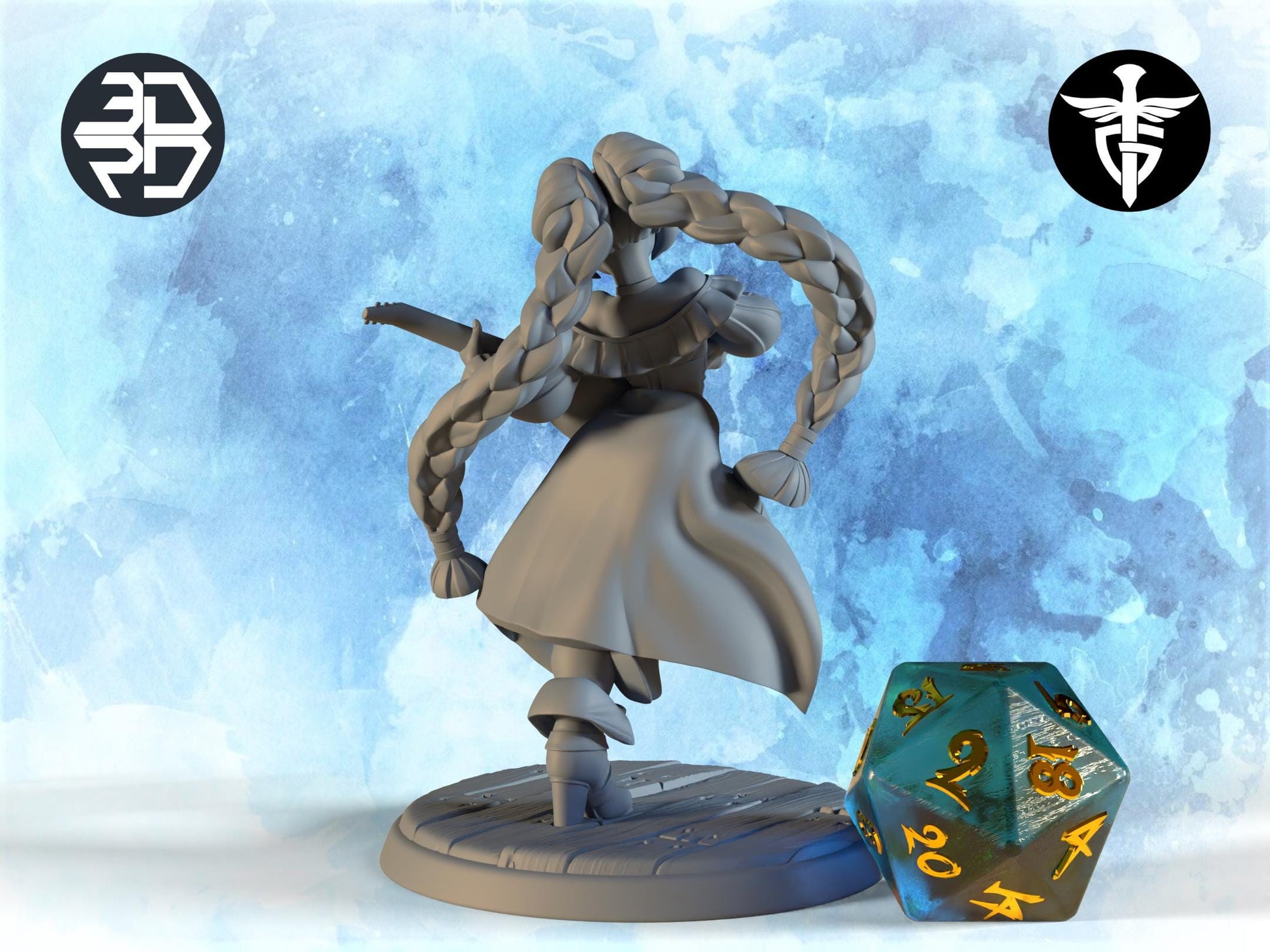 Female Bard Miniature, Mika | Twin Goddess Miniatures | Tabletop RPG Miniature | Roleplaying 3D Printed Fantasy Mini - 3DPrintDen