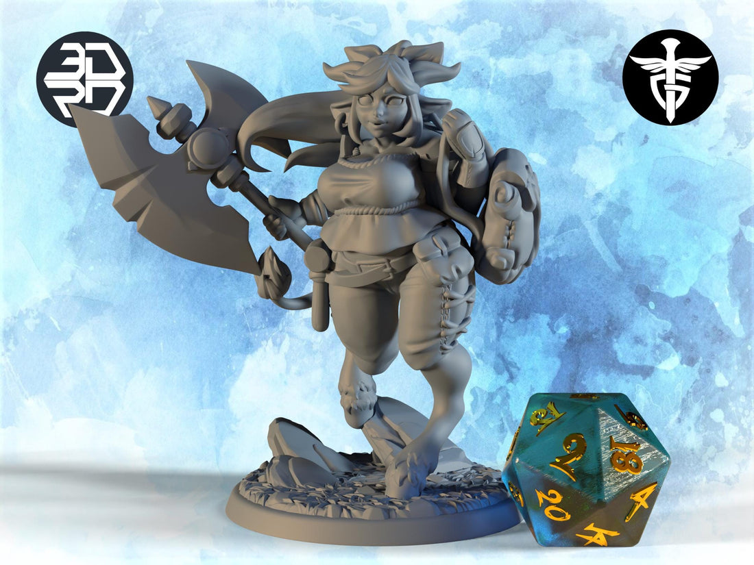 Fighter Cow Girl Miniature | Twin Goddess Miniatures | Tabletop RPG Miniature | Roleplaying 3D Printed Fantasy Mini - 3DPrintDen