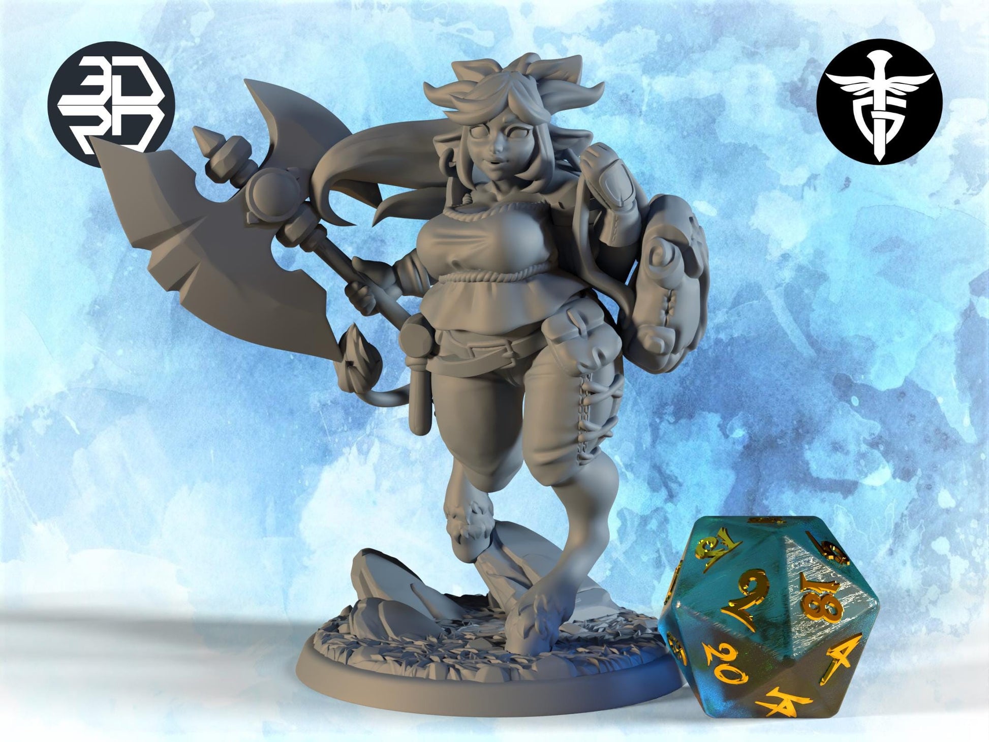 Fighter Cow Girl Miniature | Twin Goddess Miniatures | Tabletop RPG Miniature | Roleplaying 3D Printed Fantasy Mini - 3DPrintDen