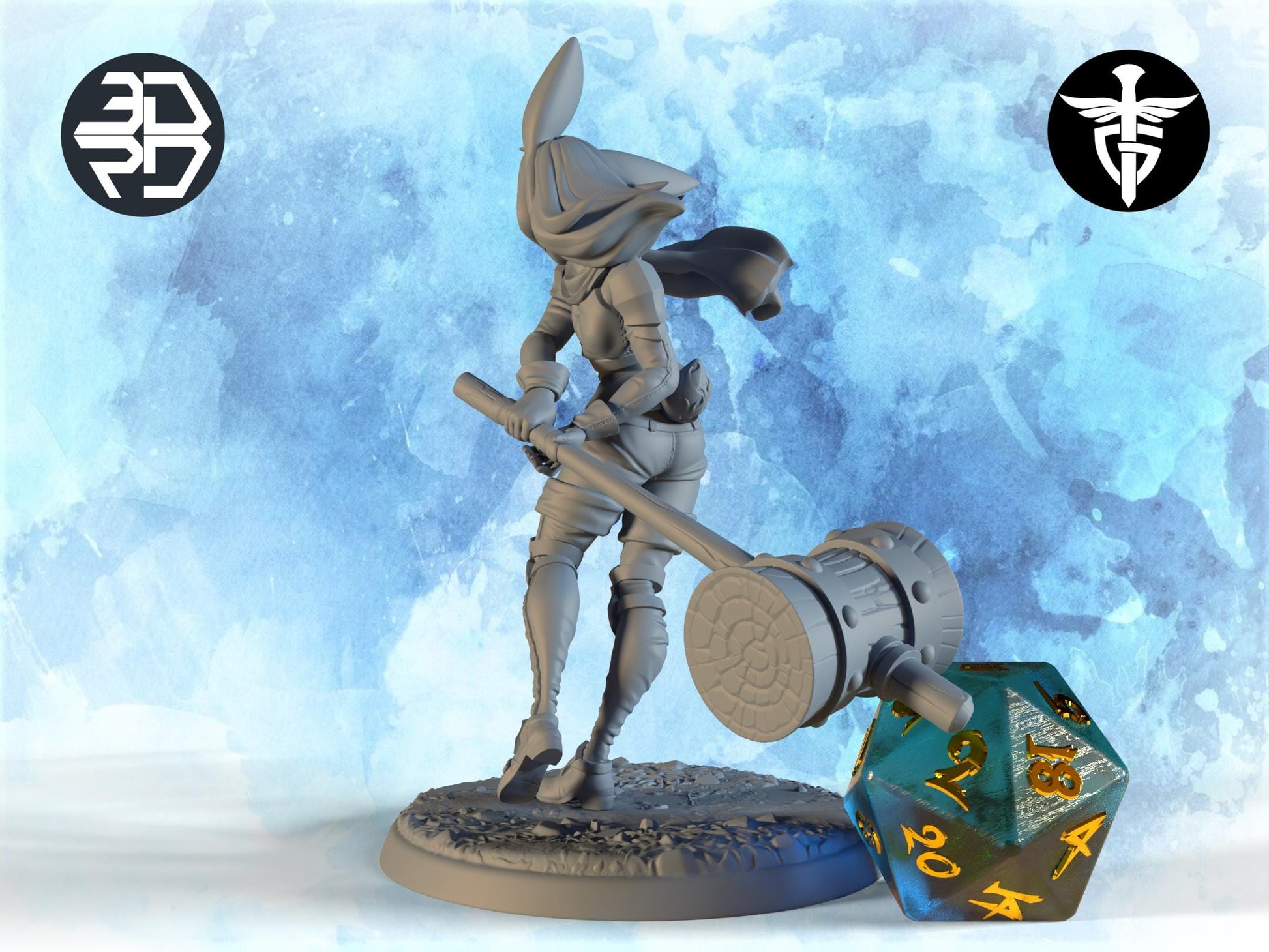 Catgirl Warrior Miniature | Twin Goddess Miniatures | Tabletop RPG Miniature | Roleplaying 3D Printed Fantasy Mini - 3DPrintDen