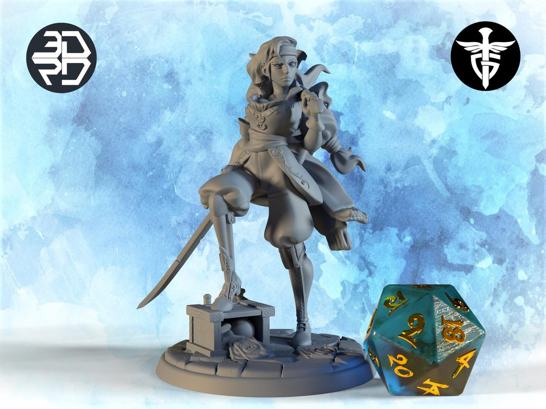 Female Pirate Miniature, Mariellda | Twin Goddess Miniatures | Tabletop RPG Miniature | Roleplaying 3D Printed Fantasy Mini - 3DPrintDen