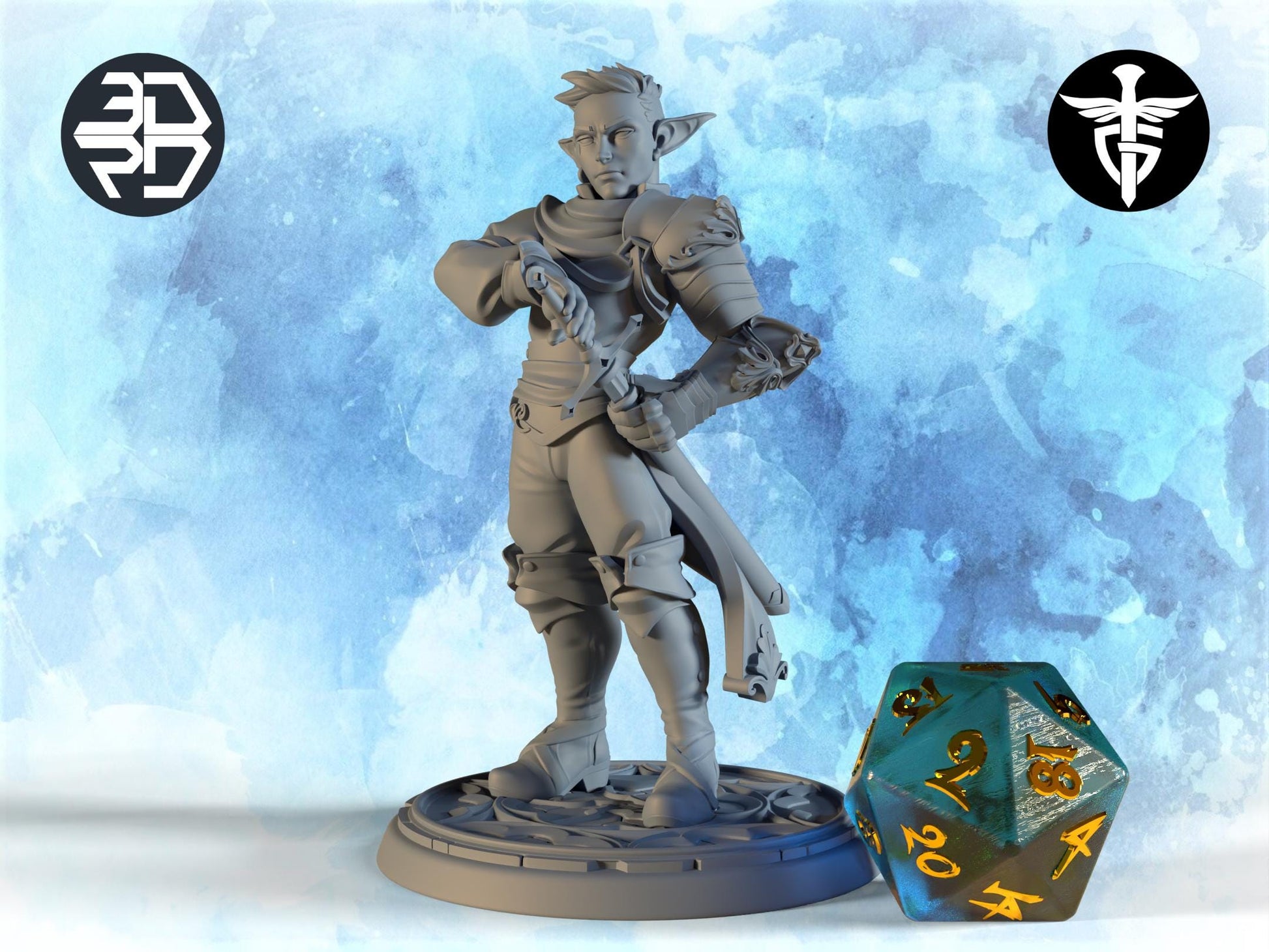 Elven Fighter Miniature, Marshall | Twin Goddess Miniatures | Tabletop RPG Miniature | Roleplaying 3D Printed Fantasy Mini - 3DPrintDen