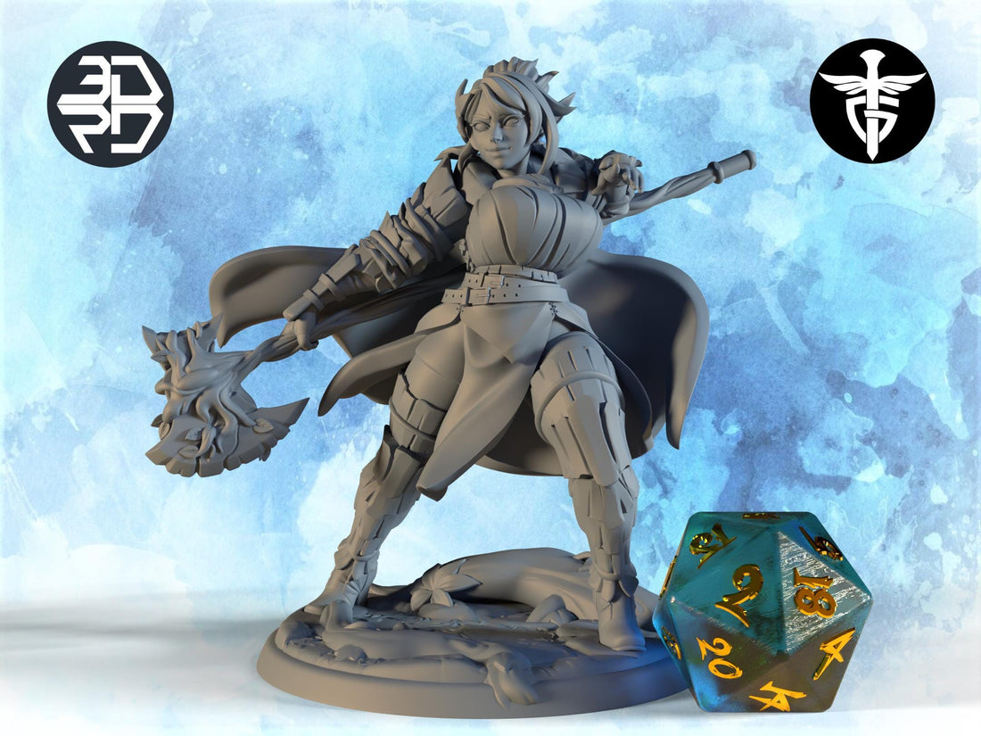Female Defender Miniature, Nora | Twin Goddess Miniatures | Tabletop RPG Miniature | Roleplaying 3D Printed Fantasy Mini - 3DPrintDen