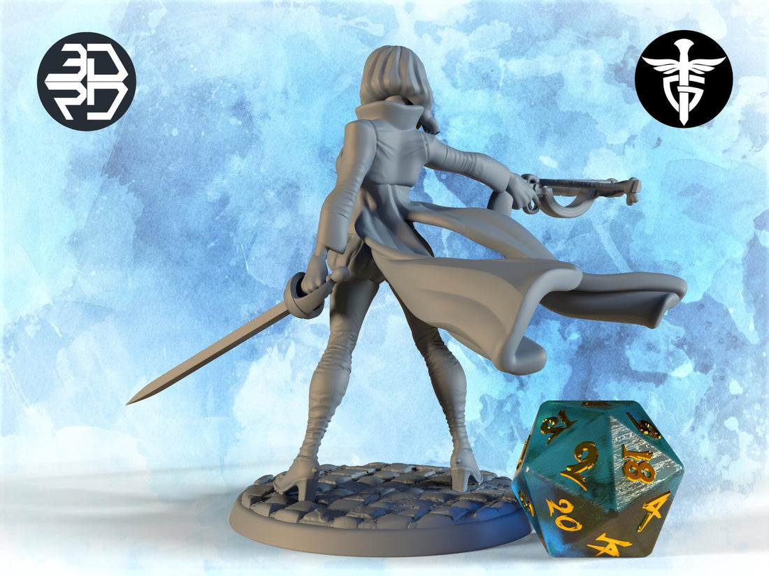 Vampire Huntress Miniature, Hellsin | Twin Goddess Miniatures | Tabletop RPG Miniature | Roleplaying 3D Printed Fantasy Mini - 3DPrintDen