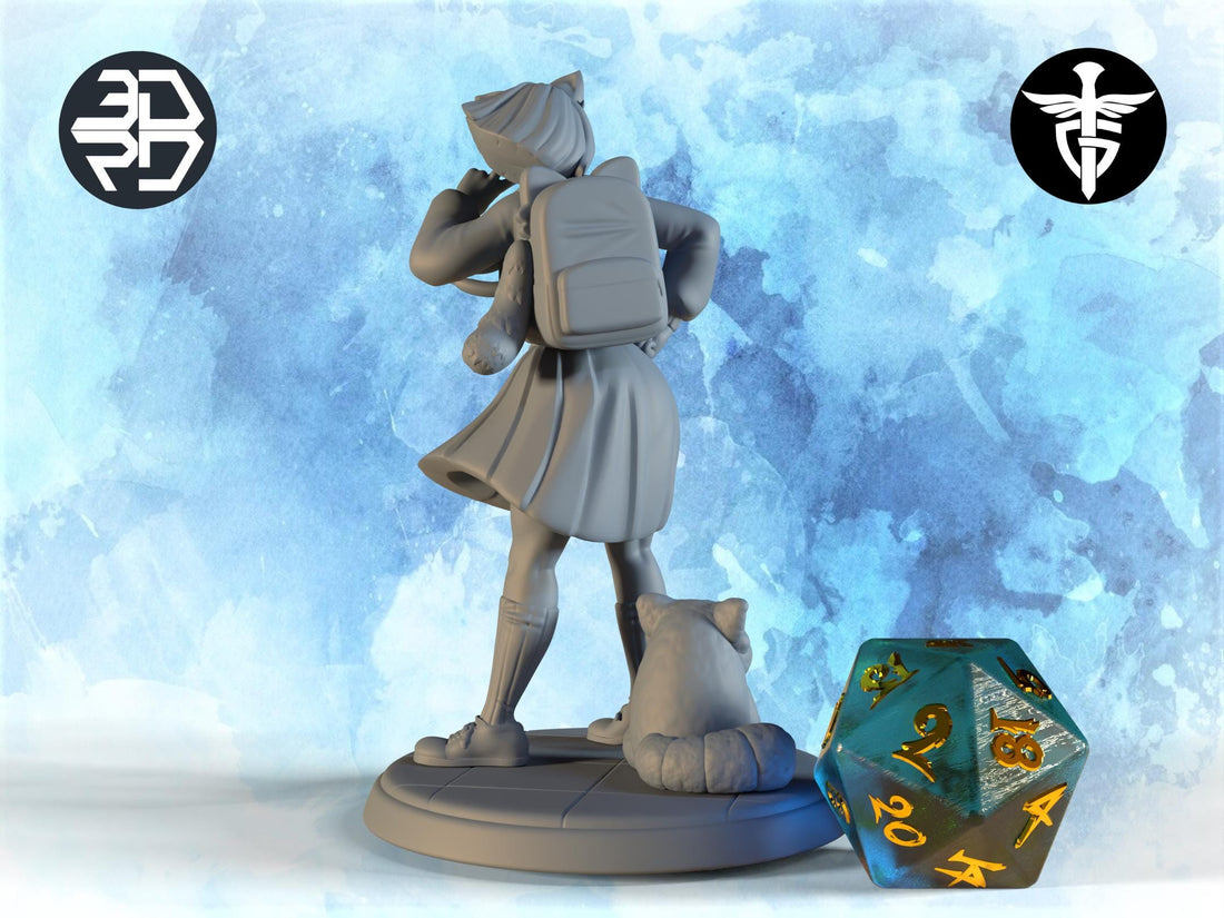 Red Panda Girl Miniature | Twin Goddess Miniatures | Tabletop RPG Miniature | Roleplaying 3D Printed Fantasy Mini - 3DPrintDen