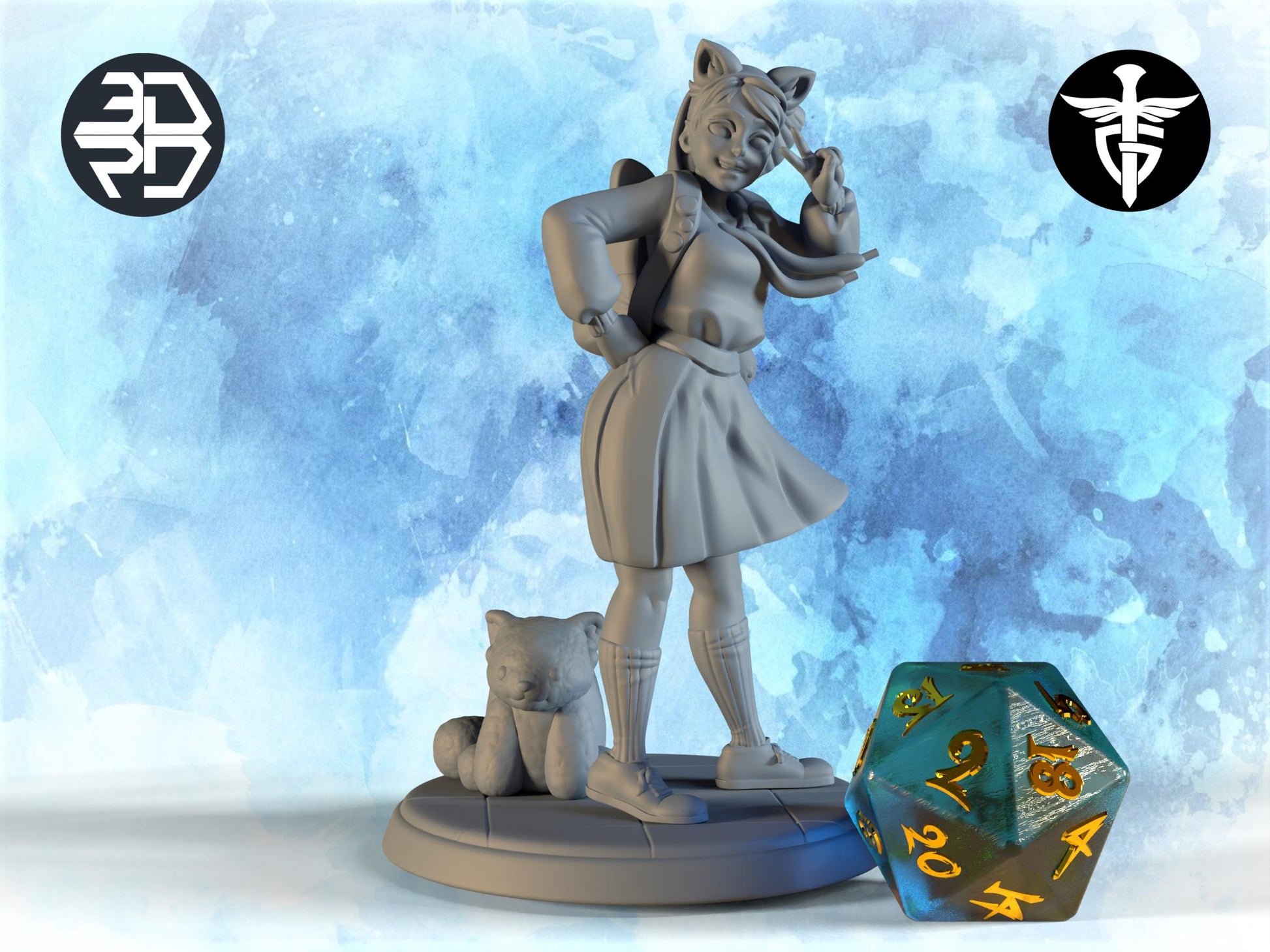 Red Panda Girl Miniature | Twin Goddess Miniatures | Tabletop RPG Miniature | Roleplaying 3D Printed Fantasy Mini - 3DPrintDen