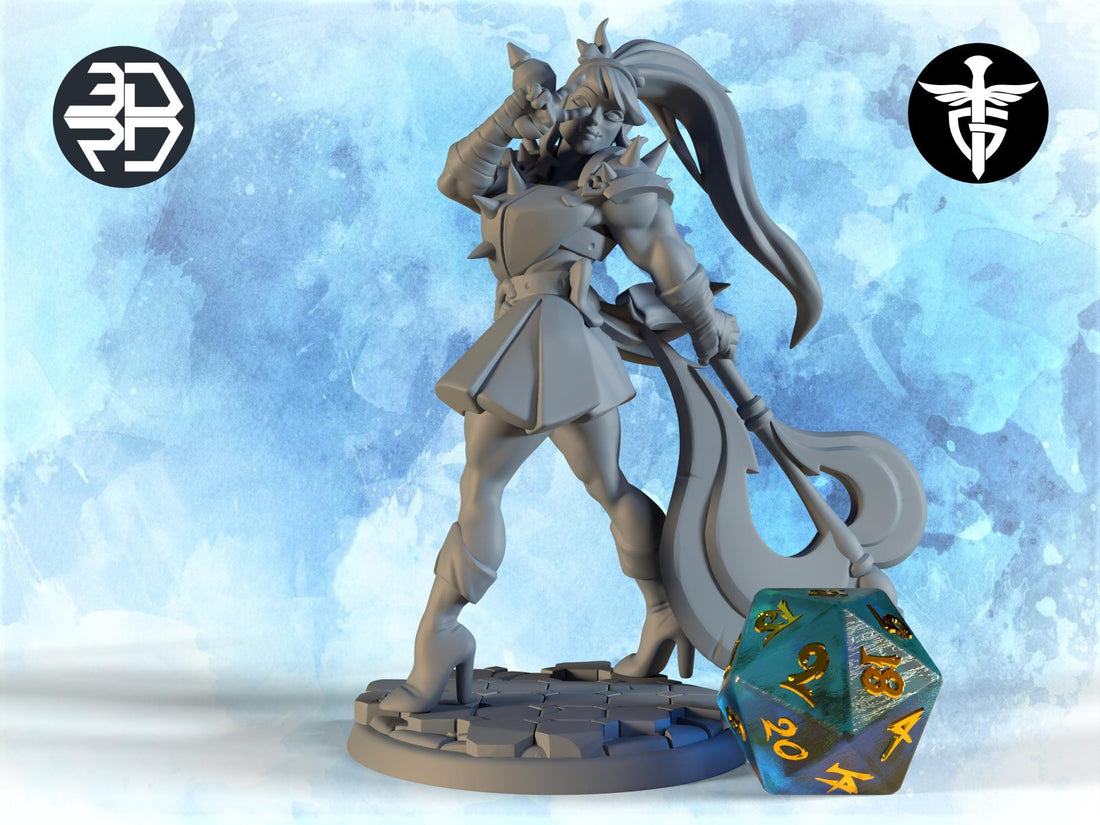 Female Orc Fighter Miniature | Twin Goddess Miniatures | Tabletop RPG Miniature | Roleplaying 3D Printed Fantasy Mini - 3DPrintDen