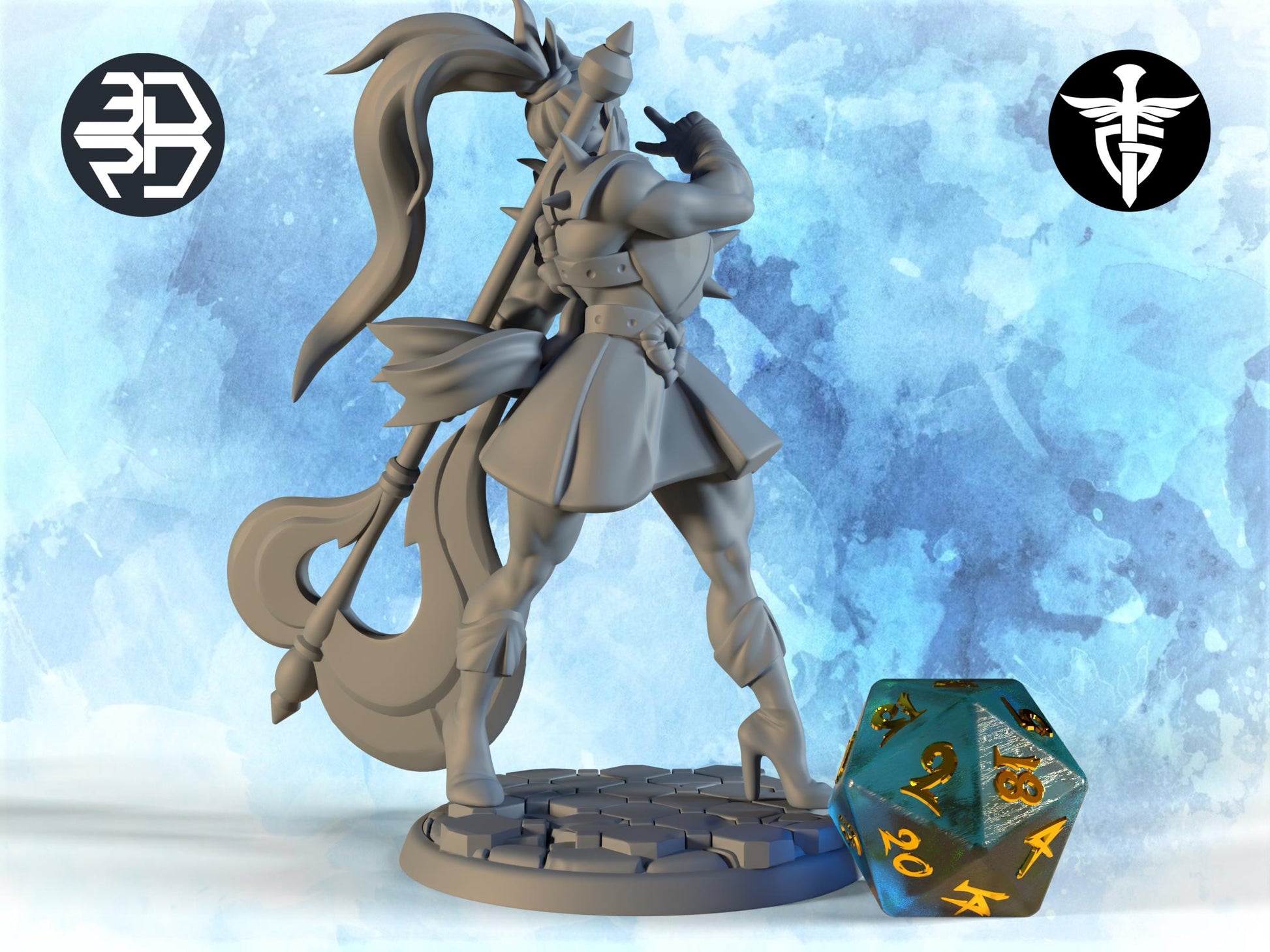 Female Orc Fighter Miniature | Twin Goddess Miniatures | Tabletop RPG Miniature | Roleplaying 3D Printed Fantasy Mini - 3DPrintDen