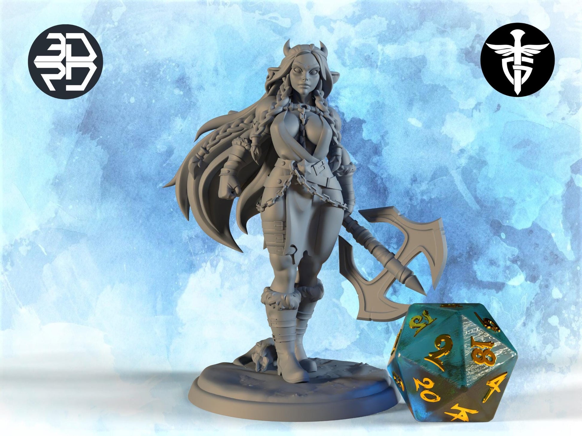 Female Barbarian Miniature, Inga | Twin Goddess Miniatures | Tabletop RPG Miniature | Roleplaying 3D Printed Fantasy Mini - 3DPrintDen