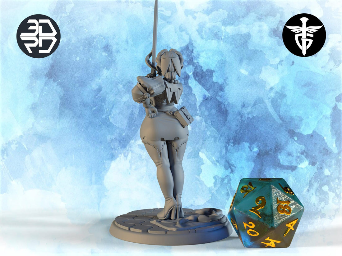 Female Fencer Miniature, Kesselle | Twin Goddess Miniatures | Tabletop RPG Miniature | Roleplaying 3D Printed Fantasy Mini - 3DPrintDen