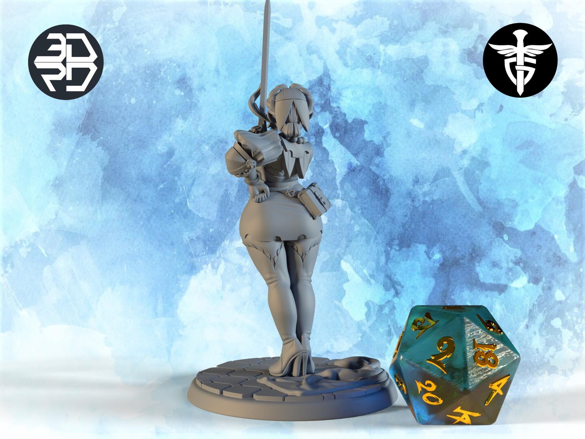 Female Fencer Miniature, Kesselle | Twin Goddess Miniatures | Tabletop RPG Miniature | Roleplaying 3D Printed Fantasy Mini - 3DPrintDen