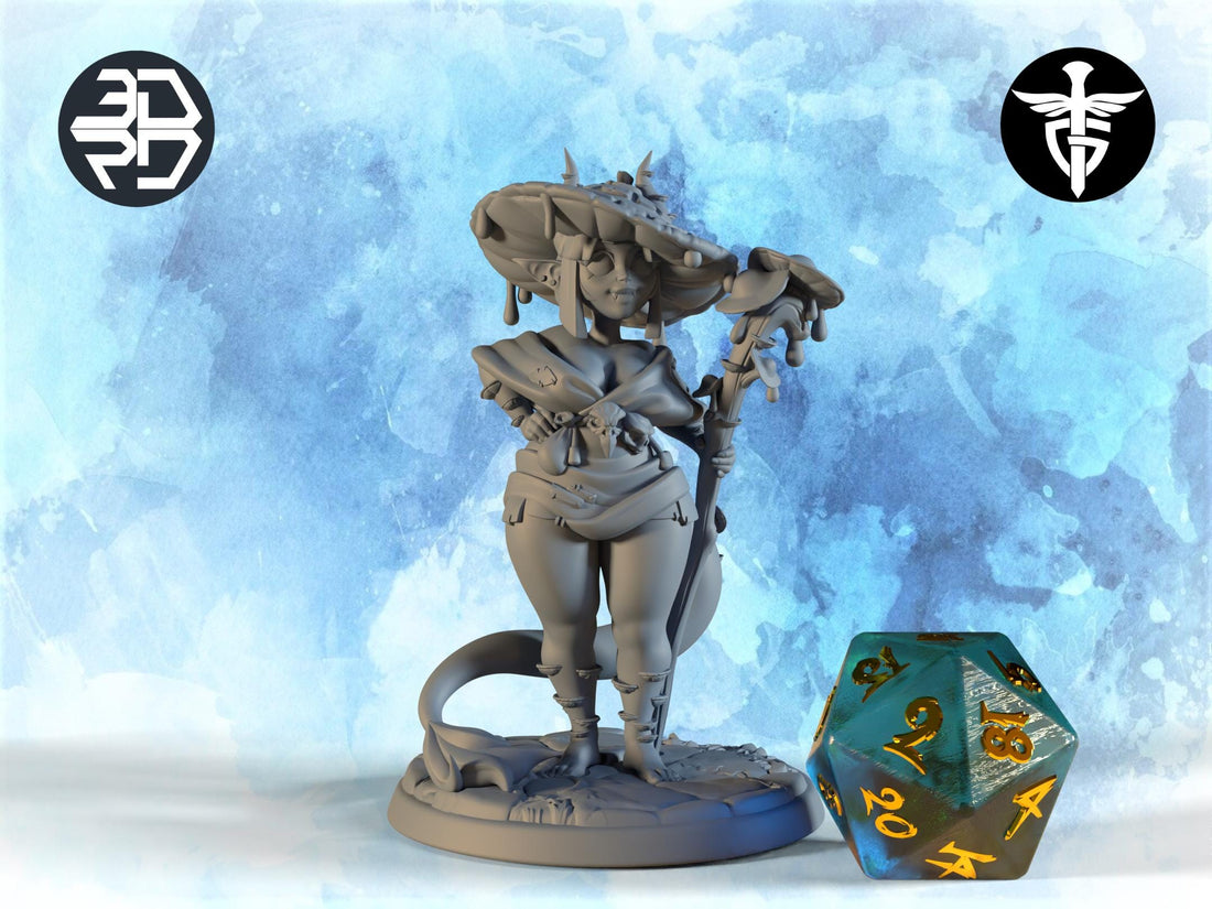 Female Spore Druid Miniature, Coprini | Twin Goddess Miniatures | Tabletop RPG Miniature | Roleplaying 3D Printed Fantasy Mini - 3DPrintDen
