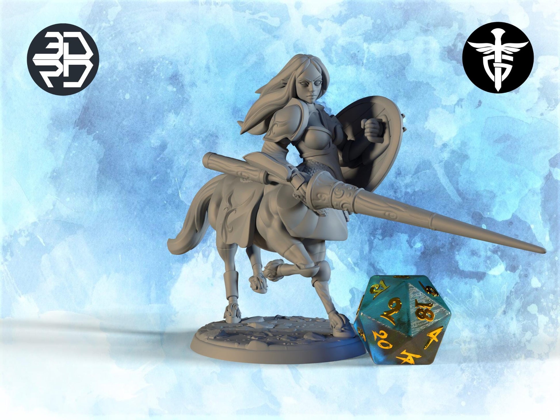 Female Centaur Lancer Miniature | Twin Goddess Miniatures | Tabletop RPG Miniature | Roleplaying 3D Printed Fantasy Mini - 3DPrintDen