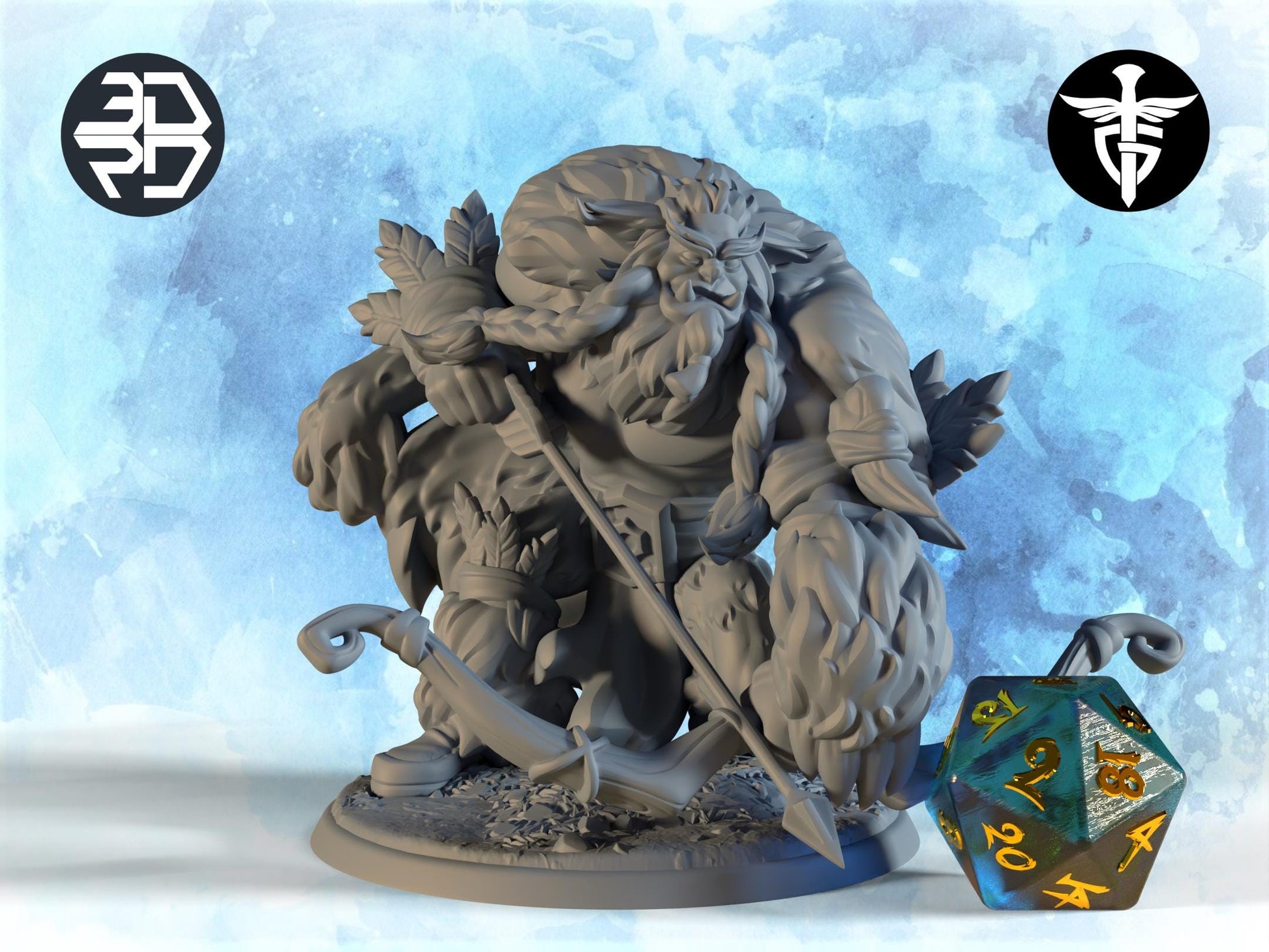 Owl Bear Hunter Miniature | Twin Goddess Miniatures | Tabletop RPG Miniature | Roleplaying 3D Printed Fantasy Mini - 3DPrintDen